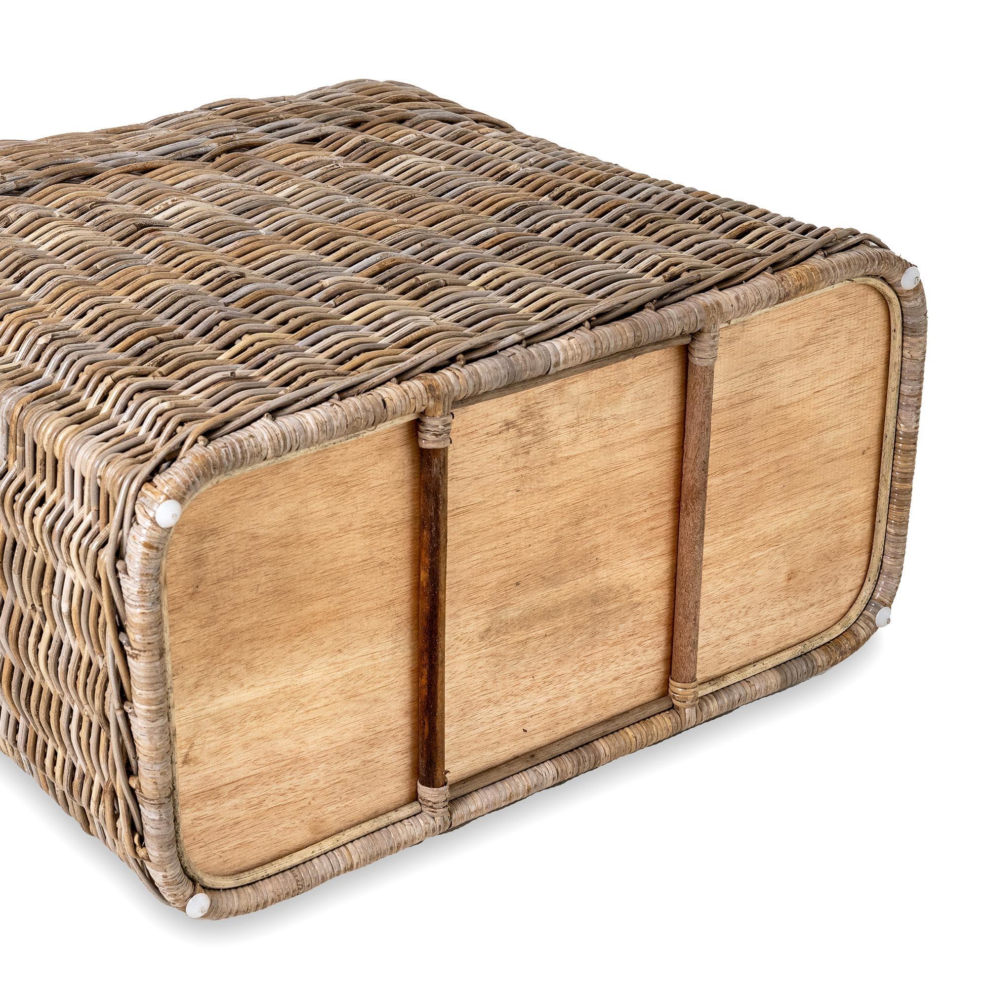 3-Compartment Kubu Wicker Laundry Hamper in Serene Grey, constructed with wood bottom and nylon feet for floor protection | The Basket Lady