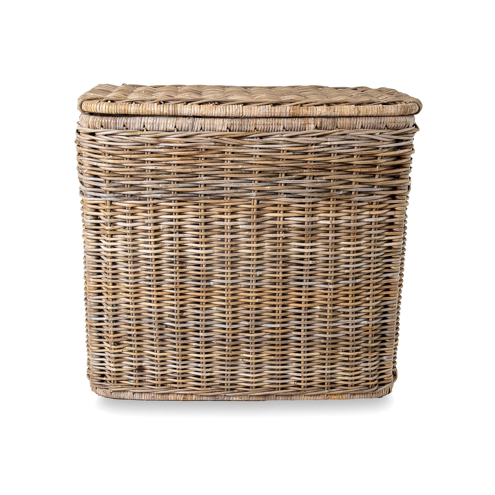 3-Compartment Kubu Wicker Laundry Hamper in Serene Grey, front view | The Basket Lady