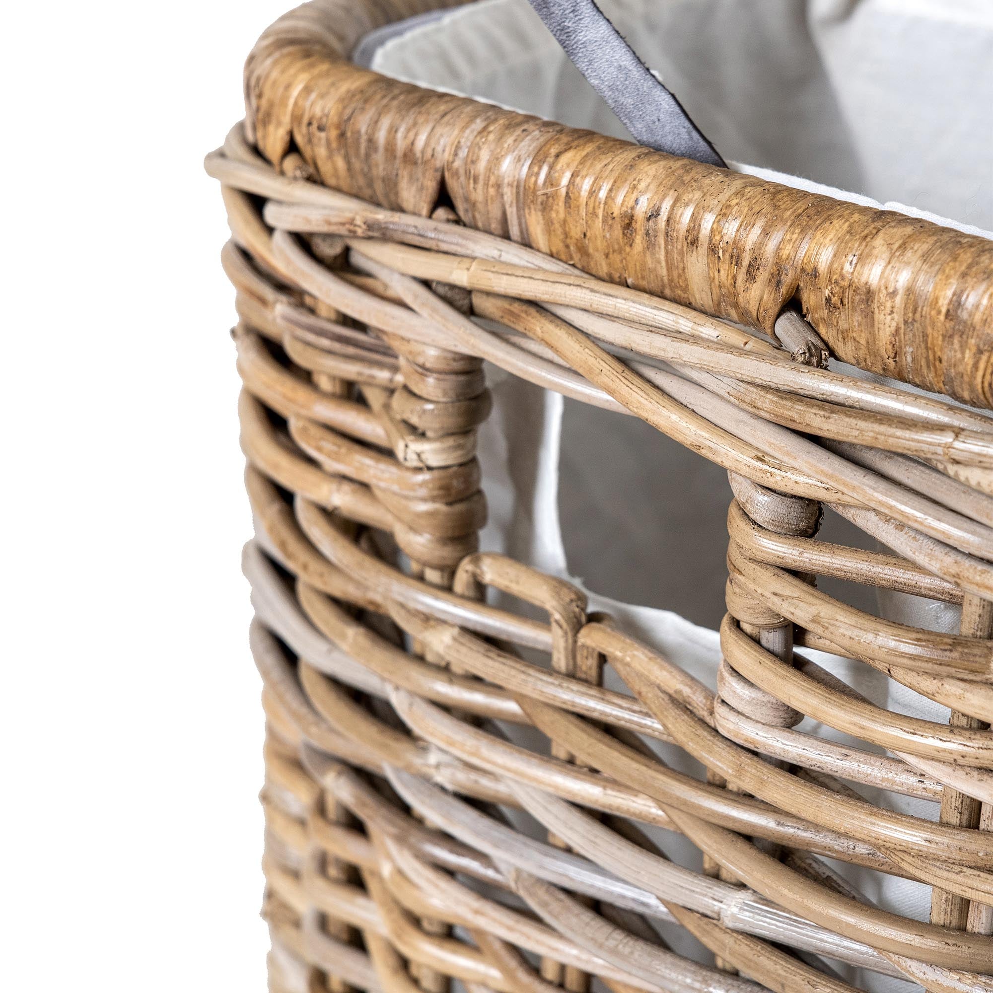 3-Compartment Kubu Wicker Laundry Hamper in Serene Grey, cut-in handles for easy moving | The Basket Lady