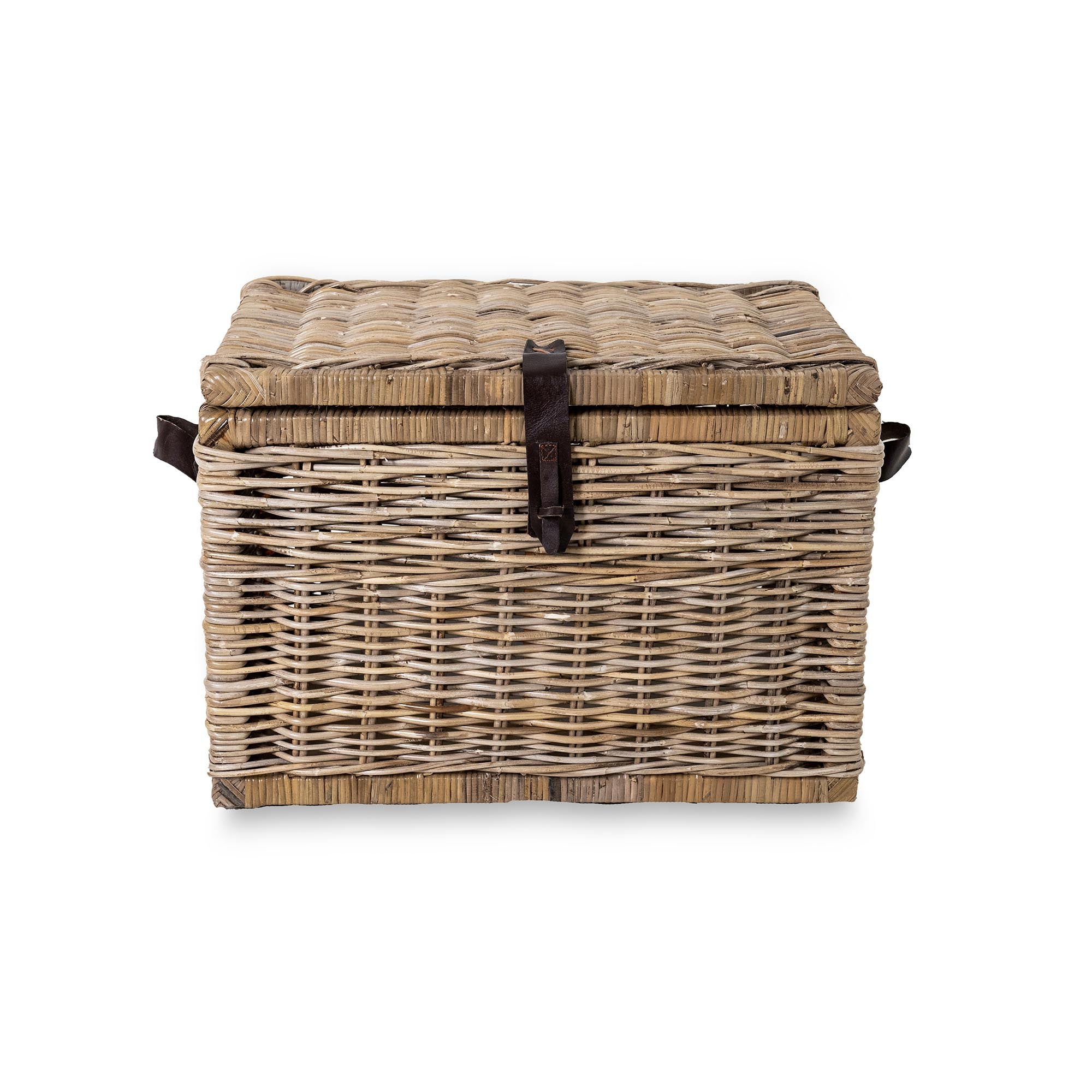 Deep Kubu Wicker Storage Trunk in Serene Grey, size L, front view | The Basket Lady