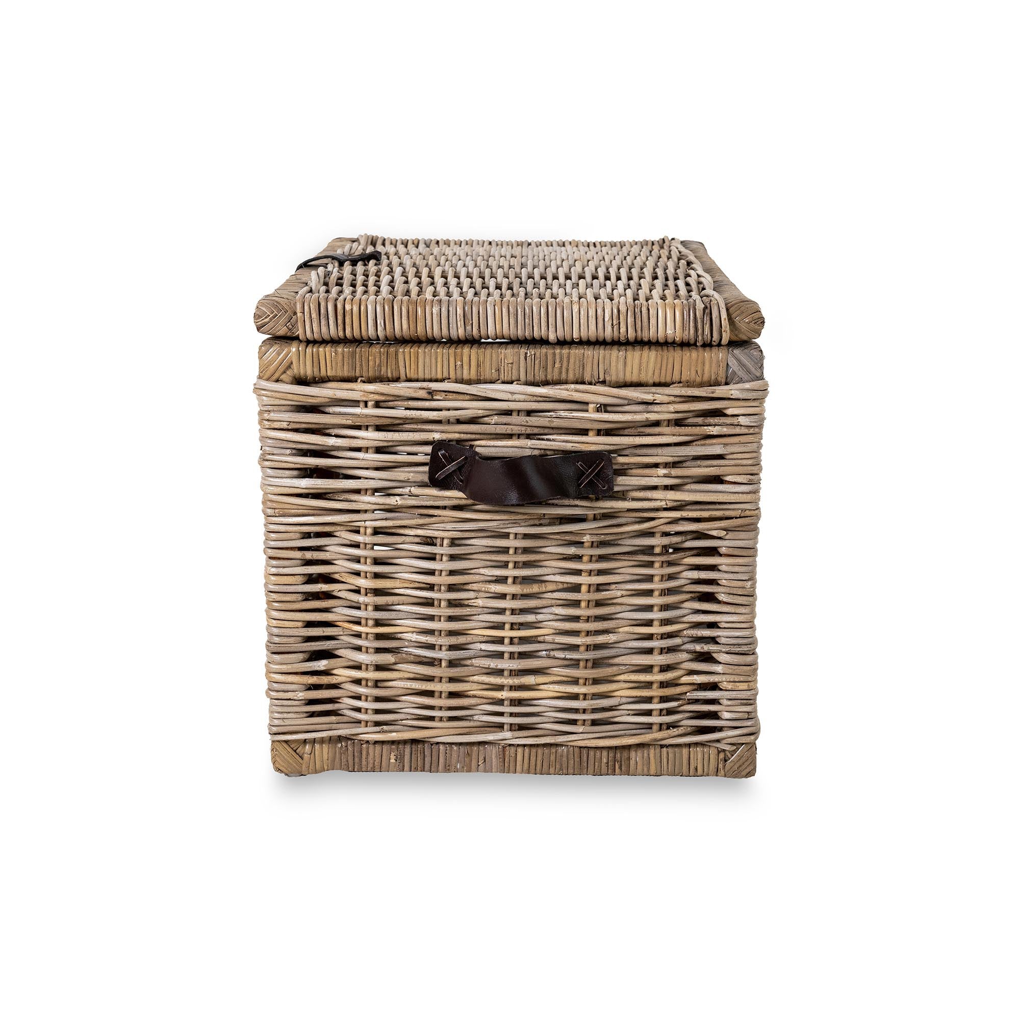 Deep Kubu Wicker Storage Trunk in Serene Grey, size L, side view | The Basket Lady