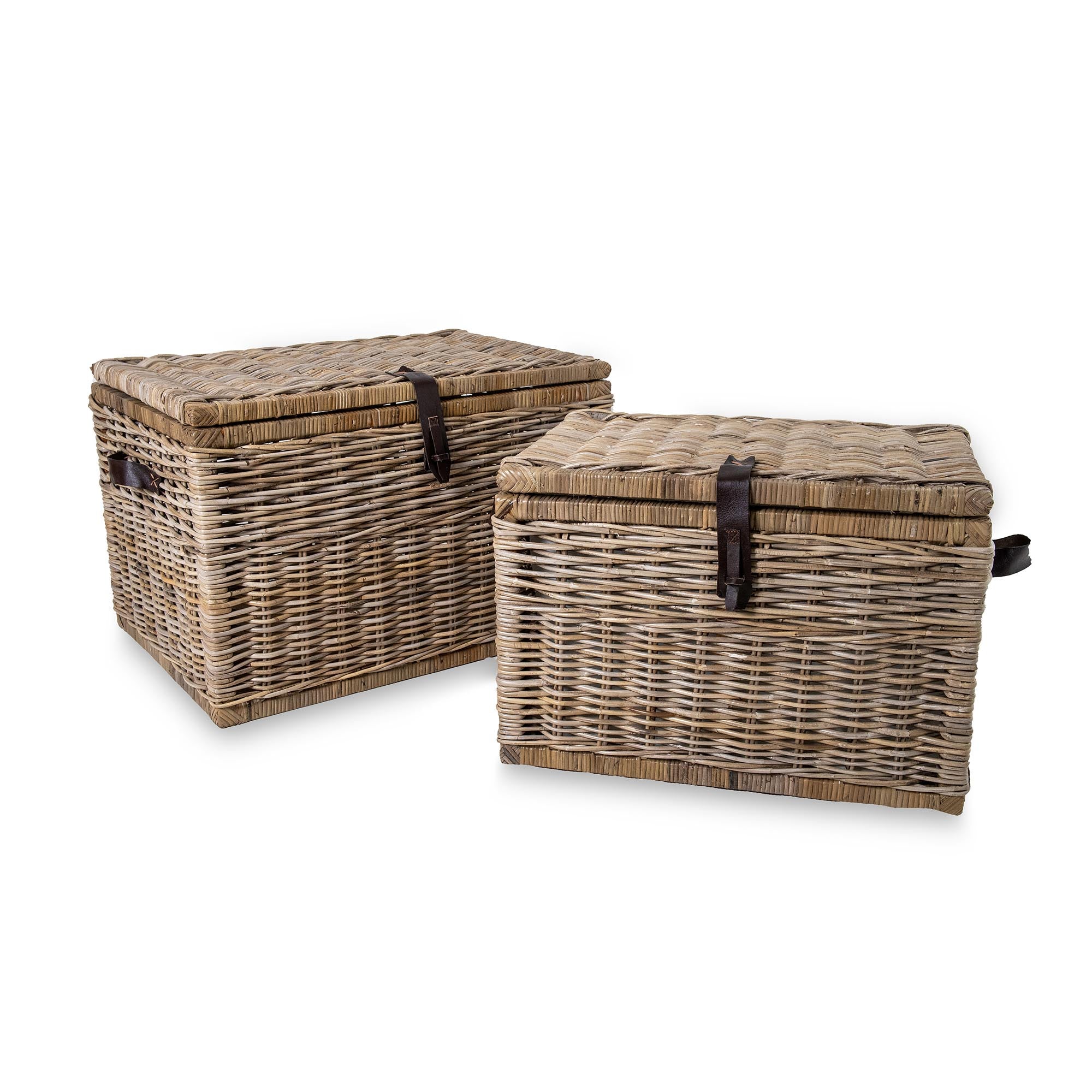 Deep Kubu Wicker Storage Trunk in Serene Grey, size XL & L shown | The Basket Lady