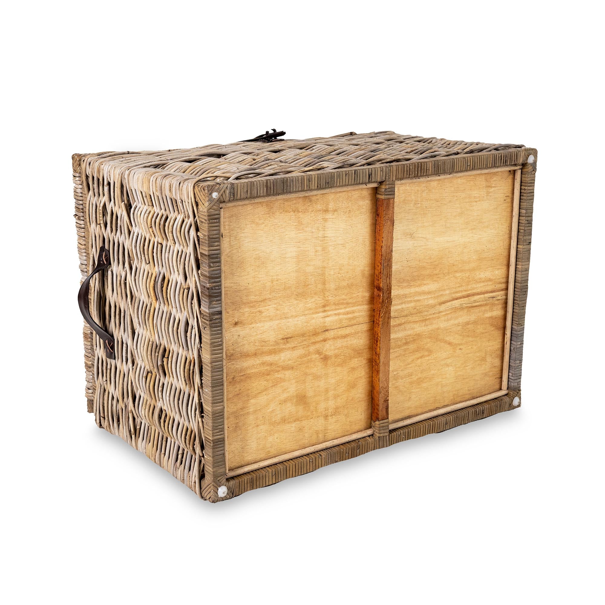 Deep Kubu Wicker Storage Trunk in Serene Grey, constructed with wood frame and bottom, includes nylon feet for floor protection| The Basket Lady