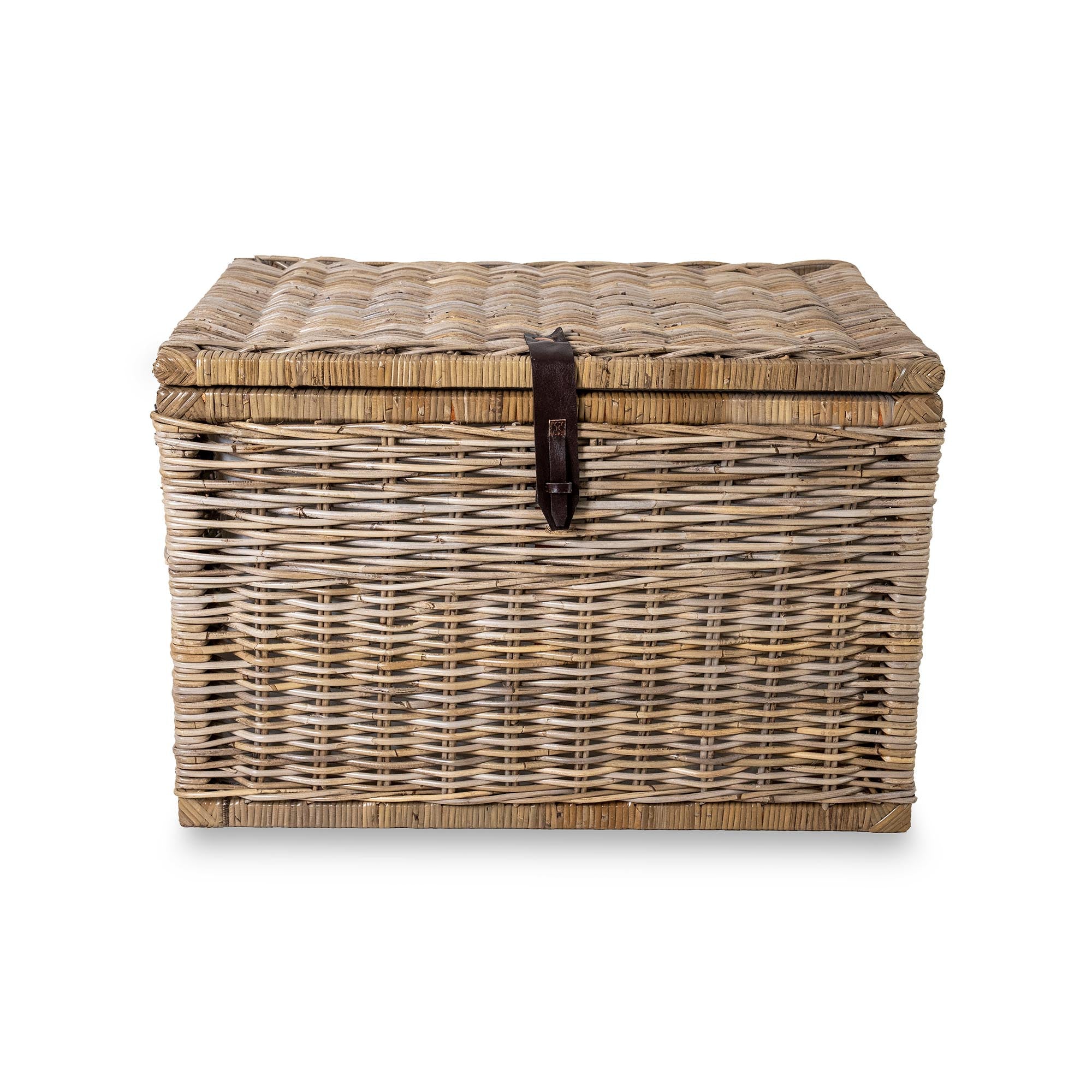 Deep Kubu Wicker Storage Trunk in Serene Grey, size XL, front view | The Basket Lady