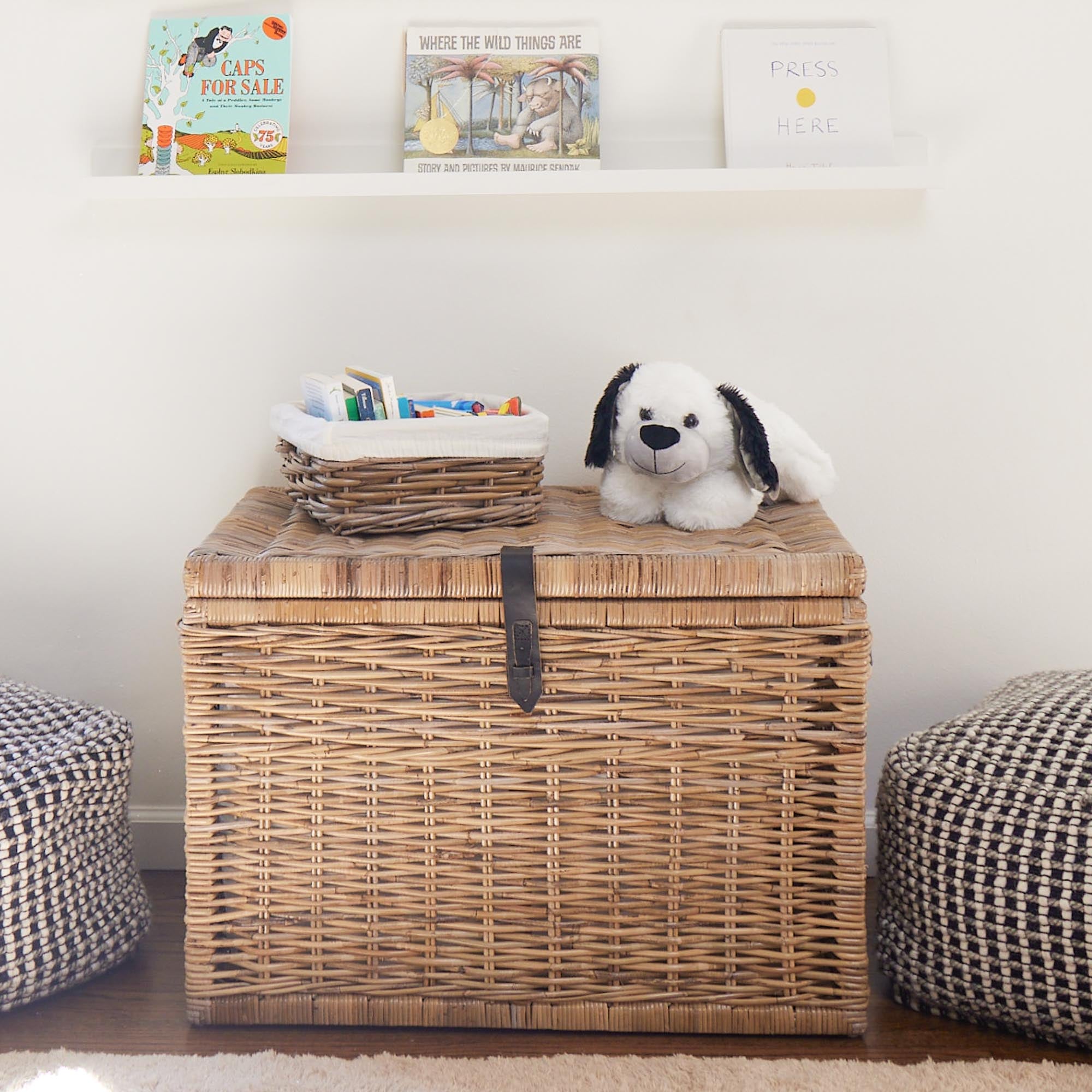 Deep Kubu Wicker Storage Trunk in Serene Grey, shown in nursery | The Basket Lady