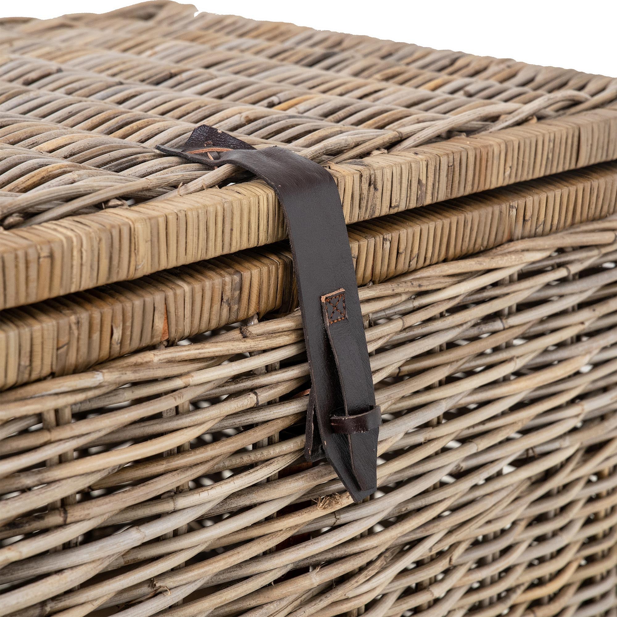 Deep Kubu Wicker Storage Trunk in Serene Grey, includes decorative lock made from genuine leather | The Basket Lady