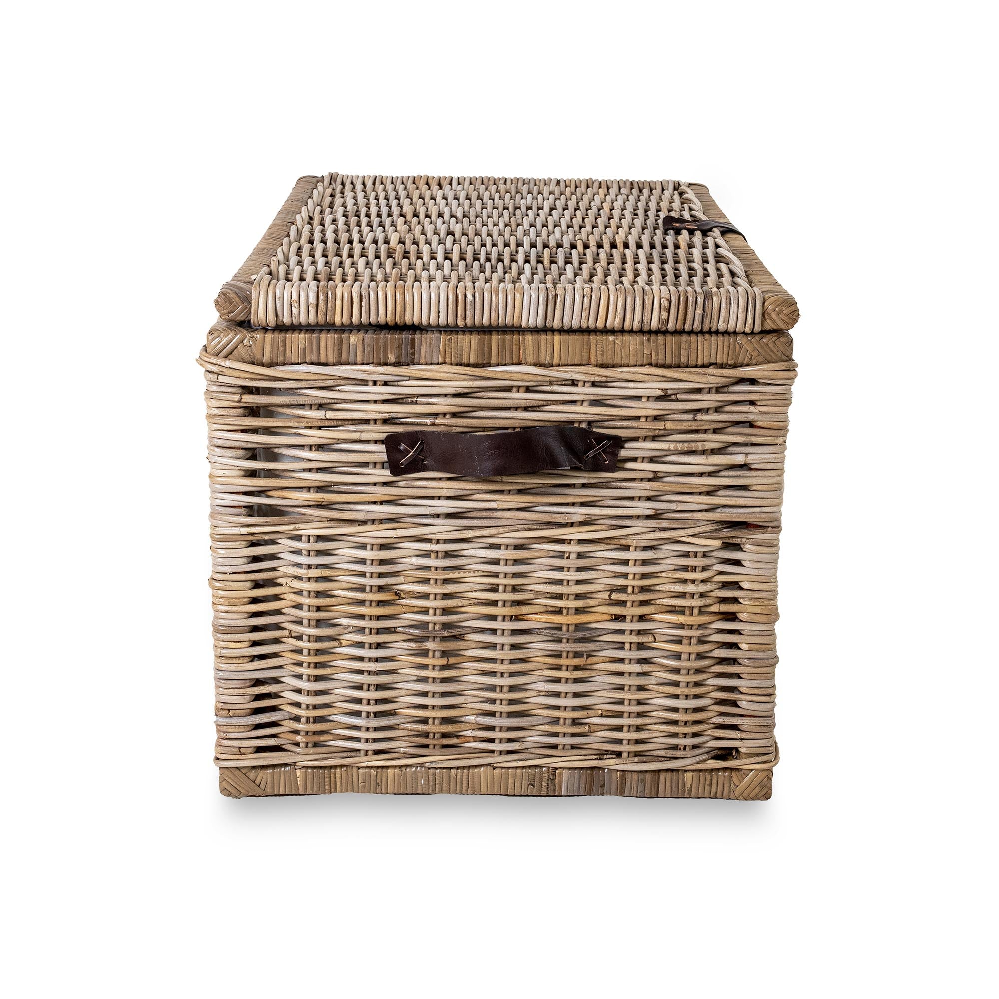 Deep Kubu Wicker Storage Trunk in Serene Grey, size XL, side view | The Basket Lady