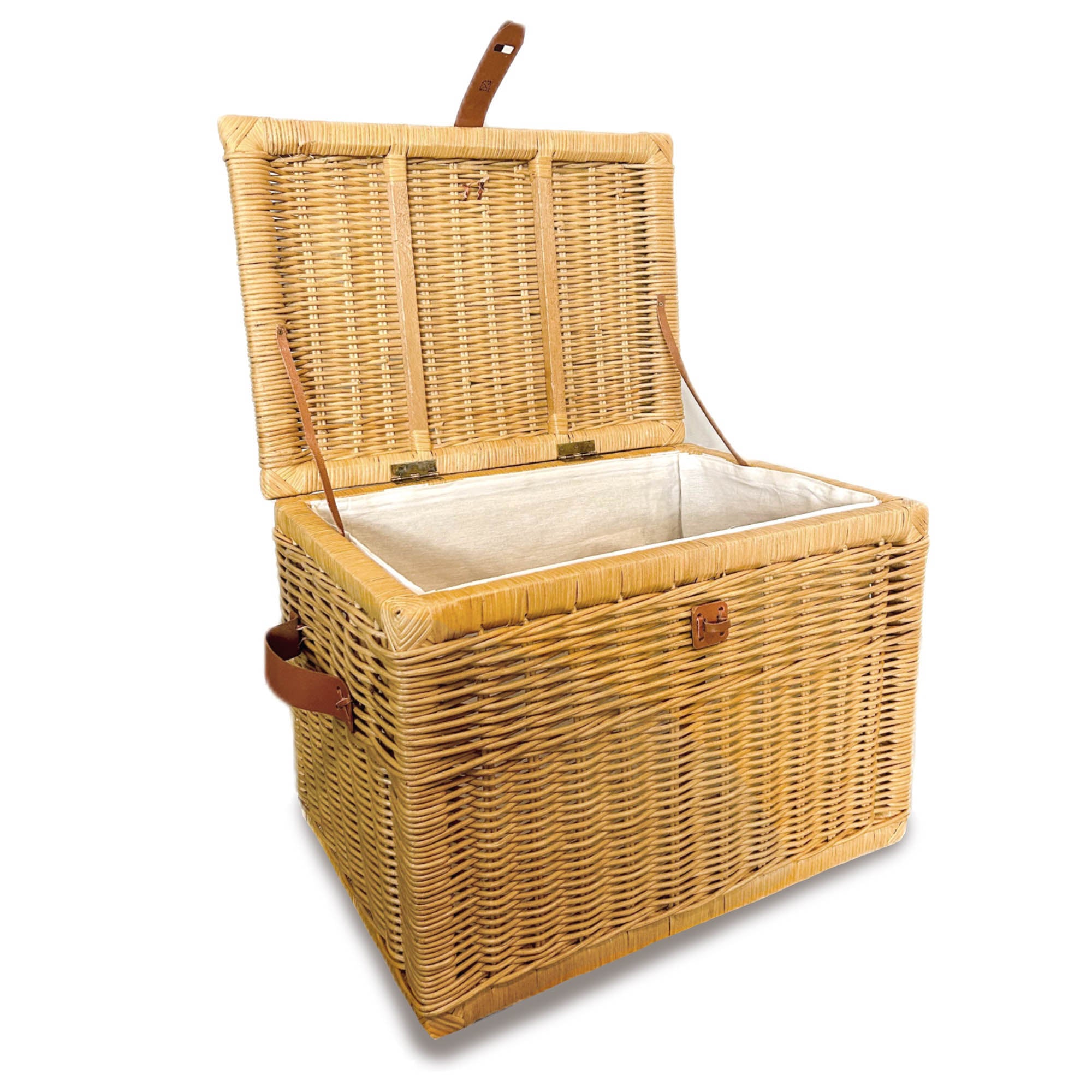Deep Wicker Storage Trunk size L in Sandstone with lid open | The Basket Lady