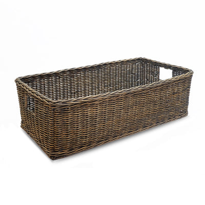 Long Low Wicker Basket in Antique Walnut Brown, XL | The Basket Lady