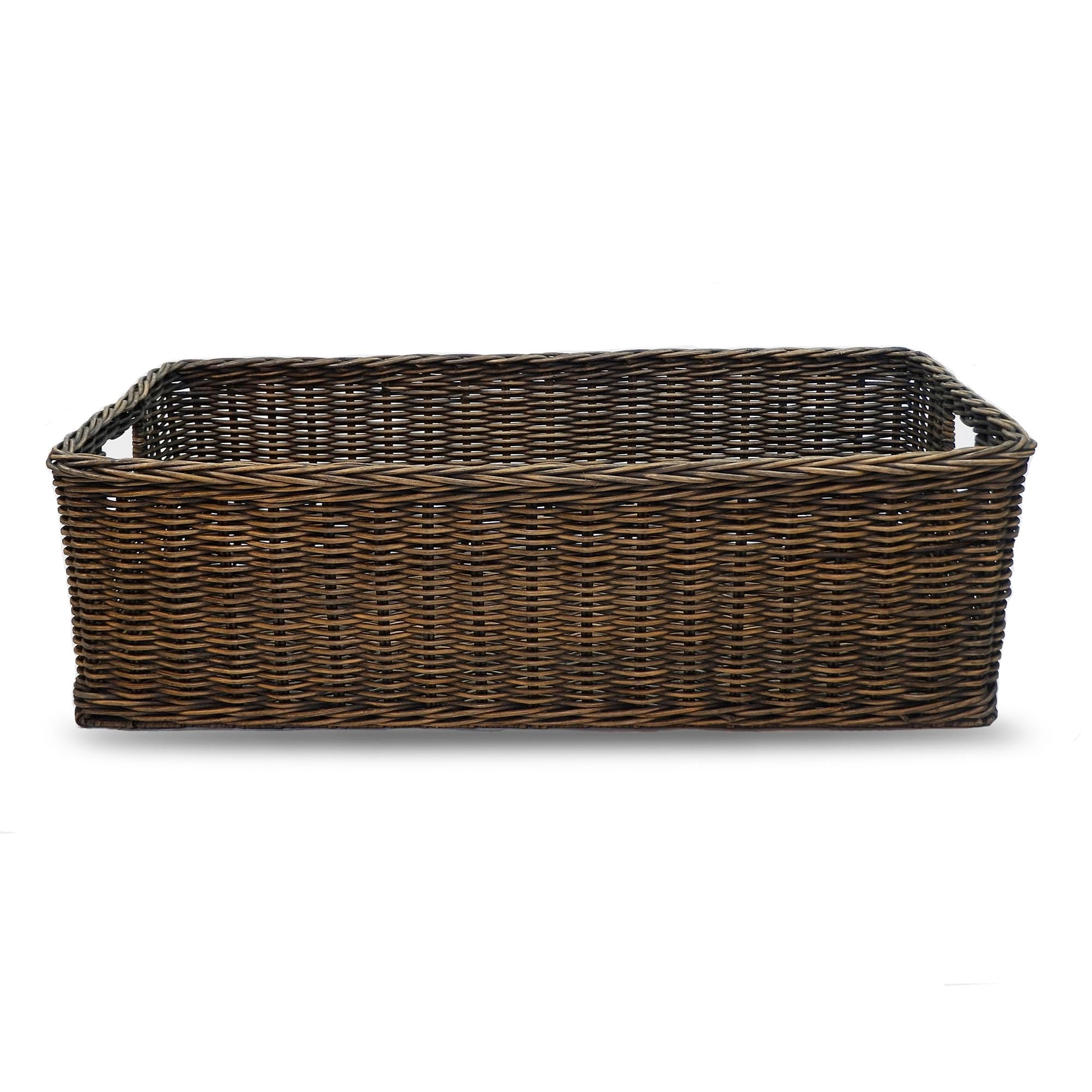 Long Low Wicker Basket in Antique Walnut Brown, XL front view | The Basket Lady