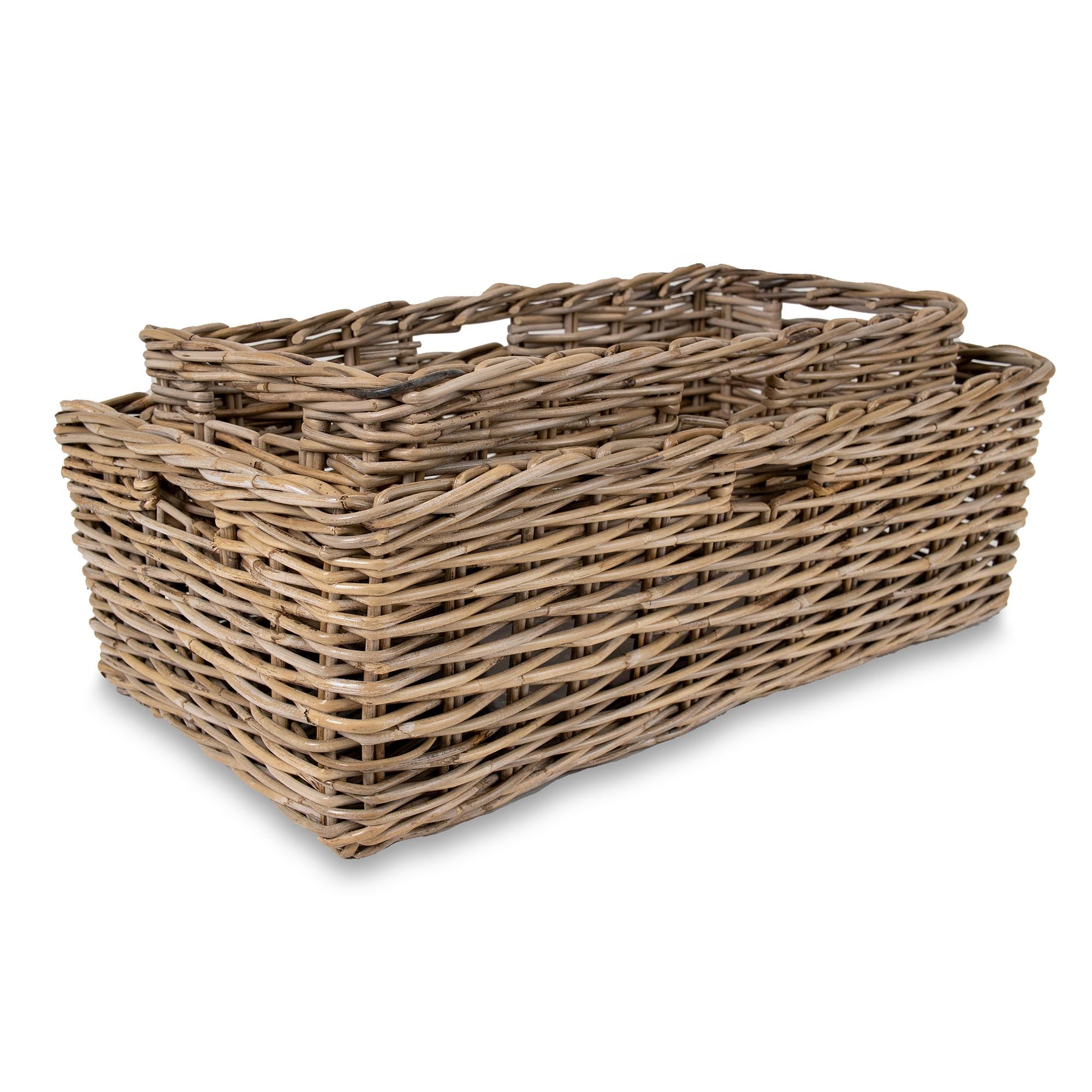 Low Narrow Kubu Wicker Storage Basket two sizes shown | The Basket Lady