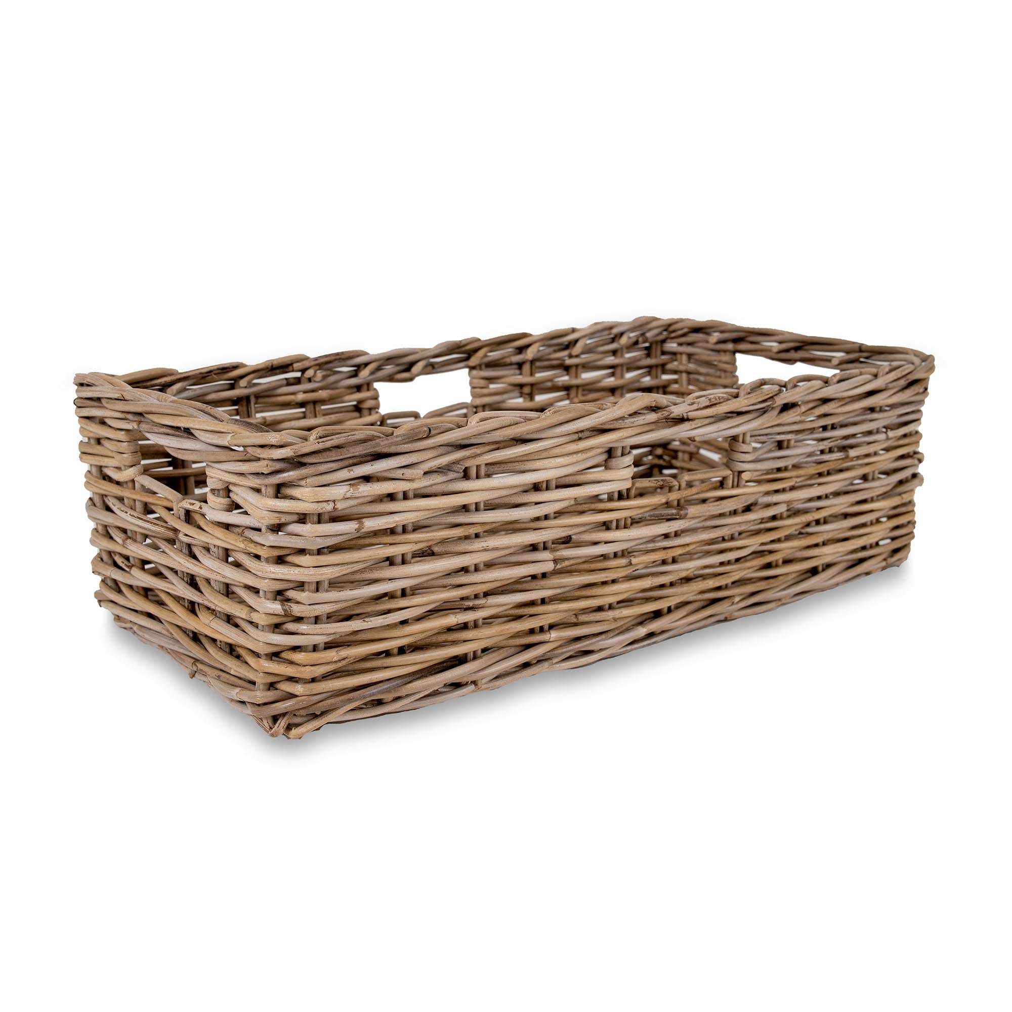 Low Narrow Kubu Wicker Storage Basket L size shown without liner | The Basket Lady