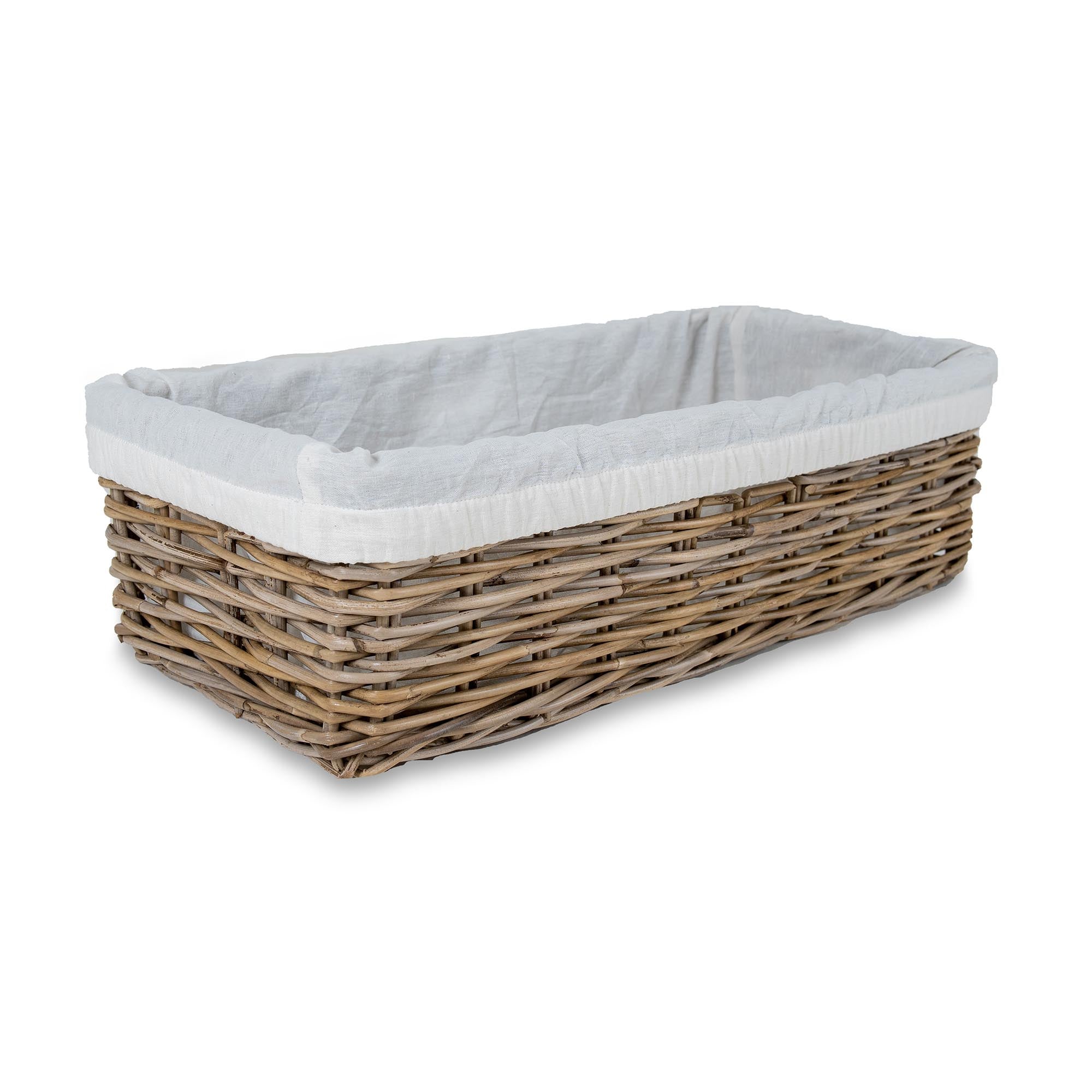 Low Narrow Kubu Wicker Storage Basket L size shown with liner | The Basket Lady