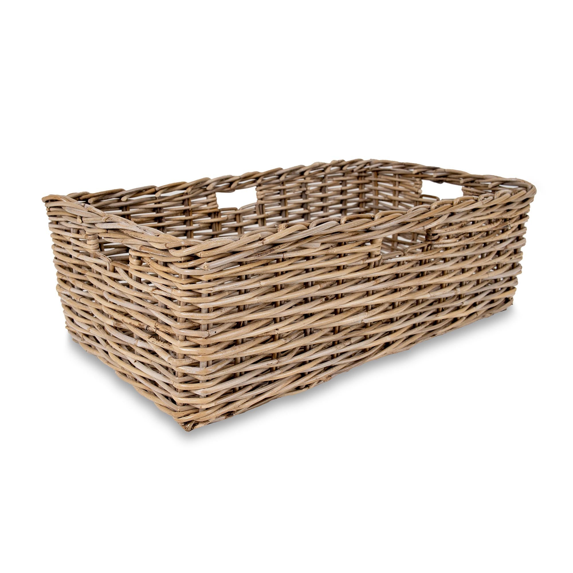 Low Narrow Kubu Wicker Storage Basket XL size shown without liner | The Basket Lady