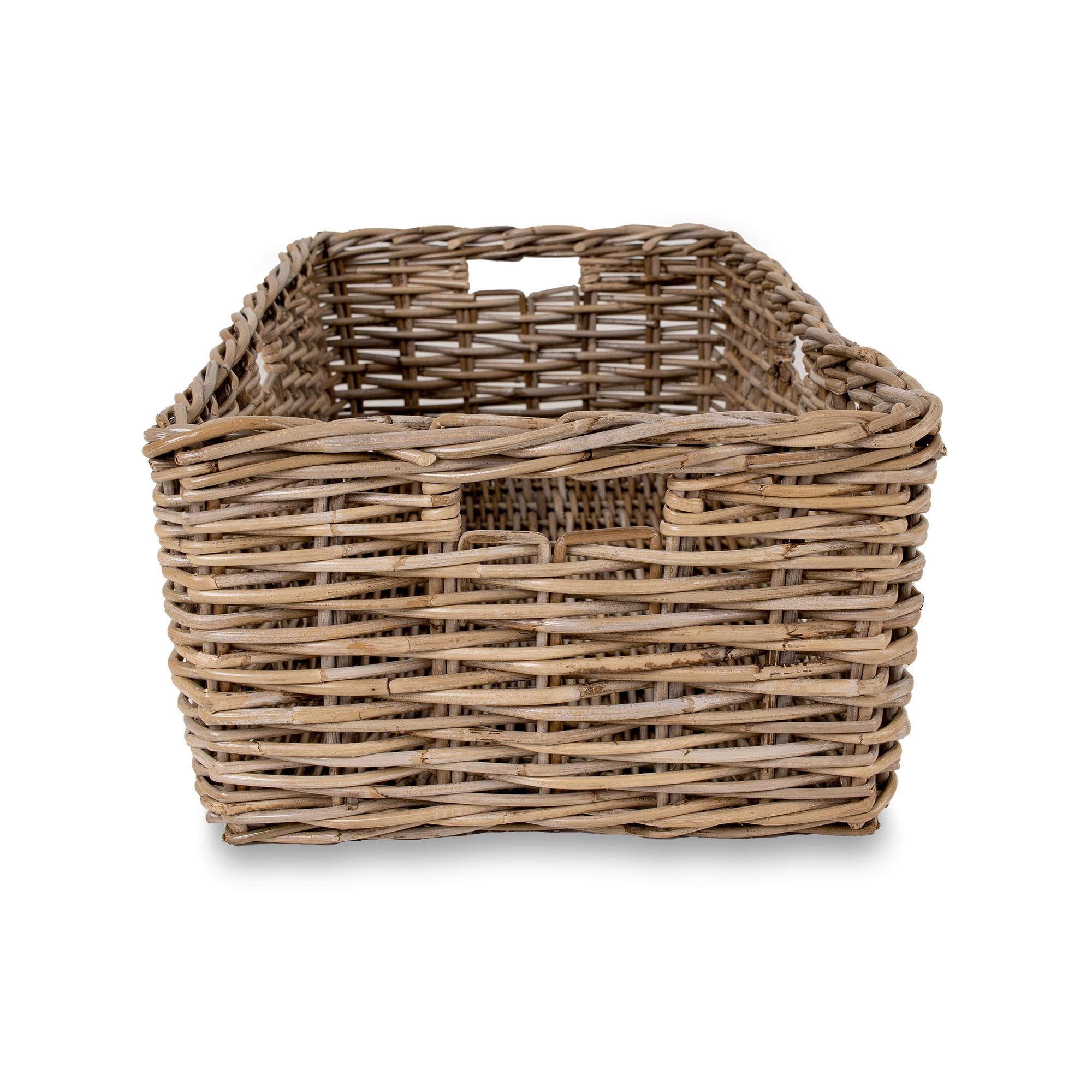 Low Narrow Kubu Wicker Storage Basket XL size shown without liner, front view | The Basket Lady