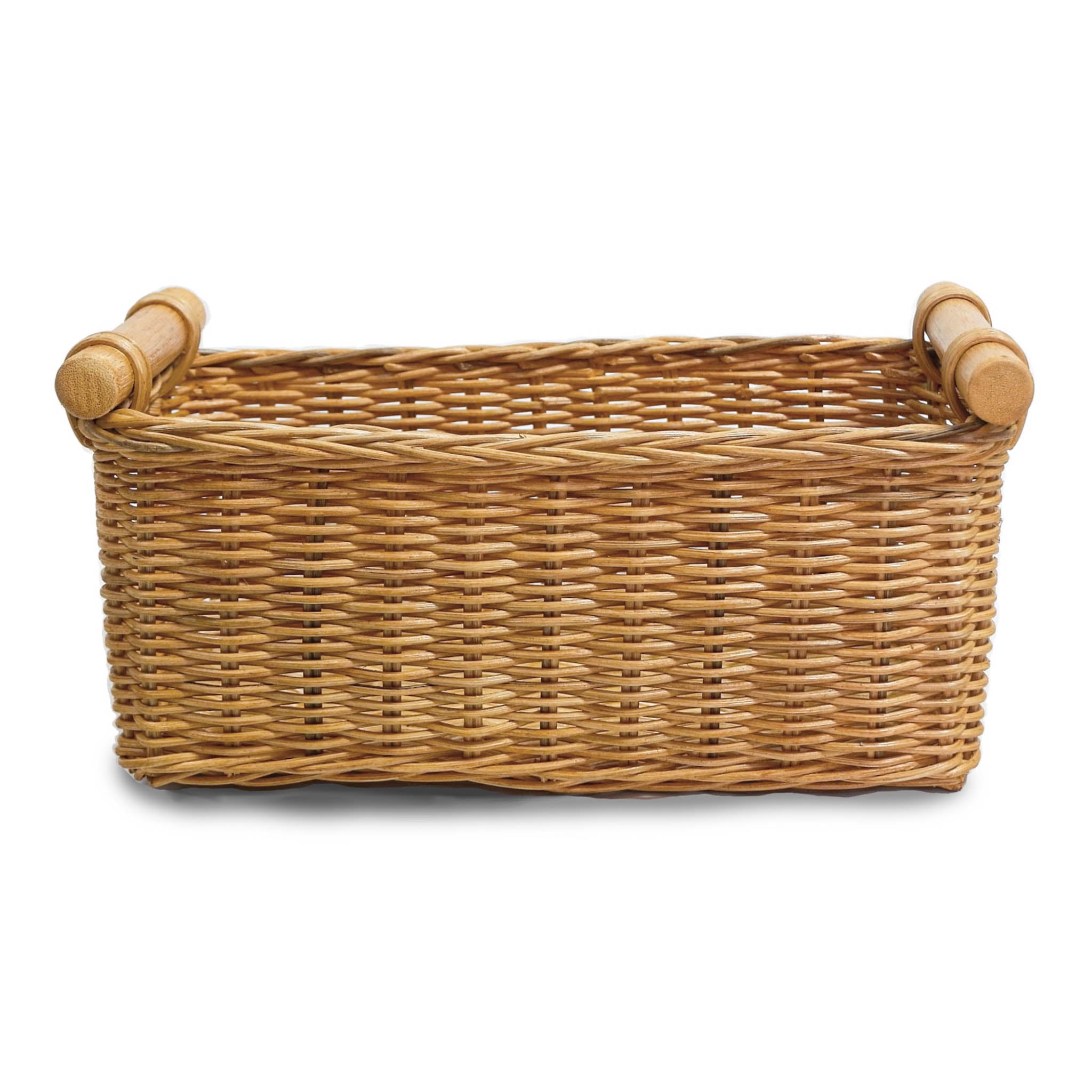 Petit Pole Handle Wicker Storage Basket in Sandstone, side view