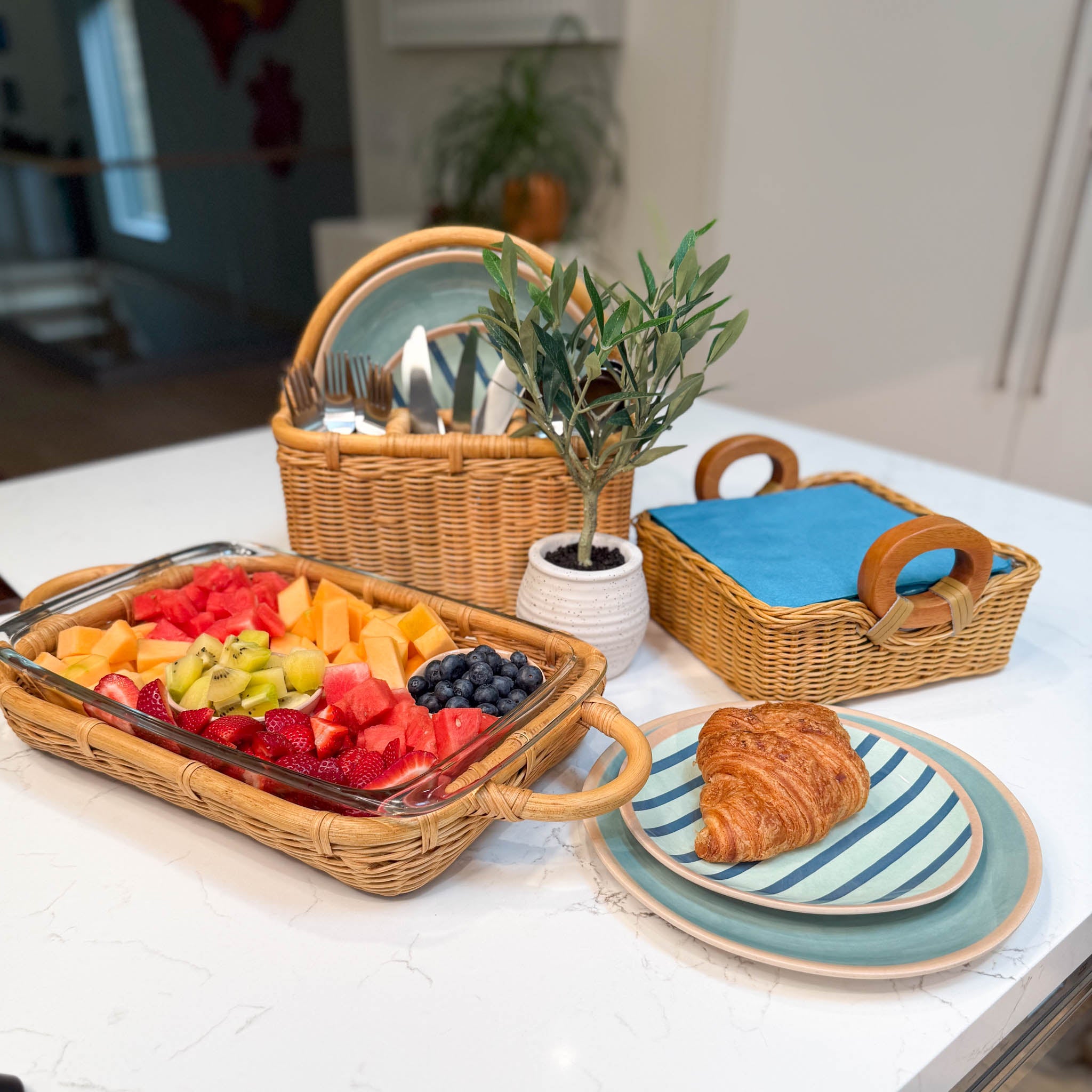 Wicker Serving Basket Collection in Sandstone, perfect for your next holiday brunch