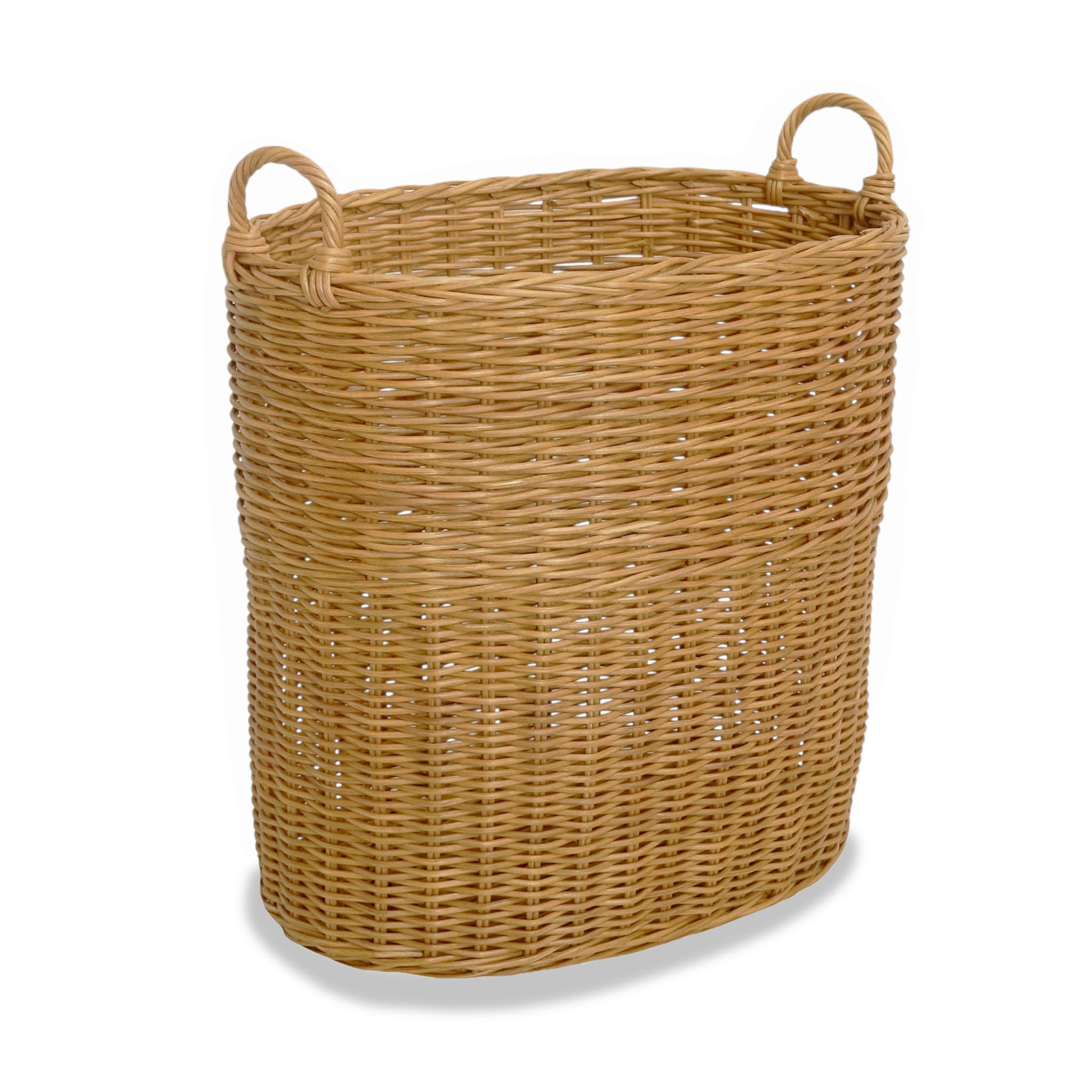 Tall Oval Tote Basket with fabric liner removed in Sandstone