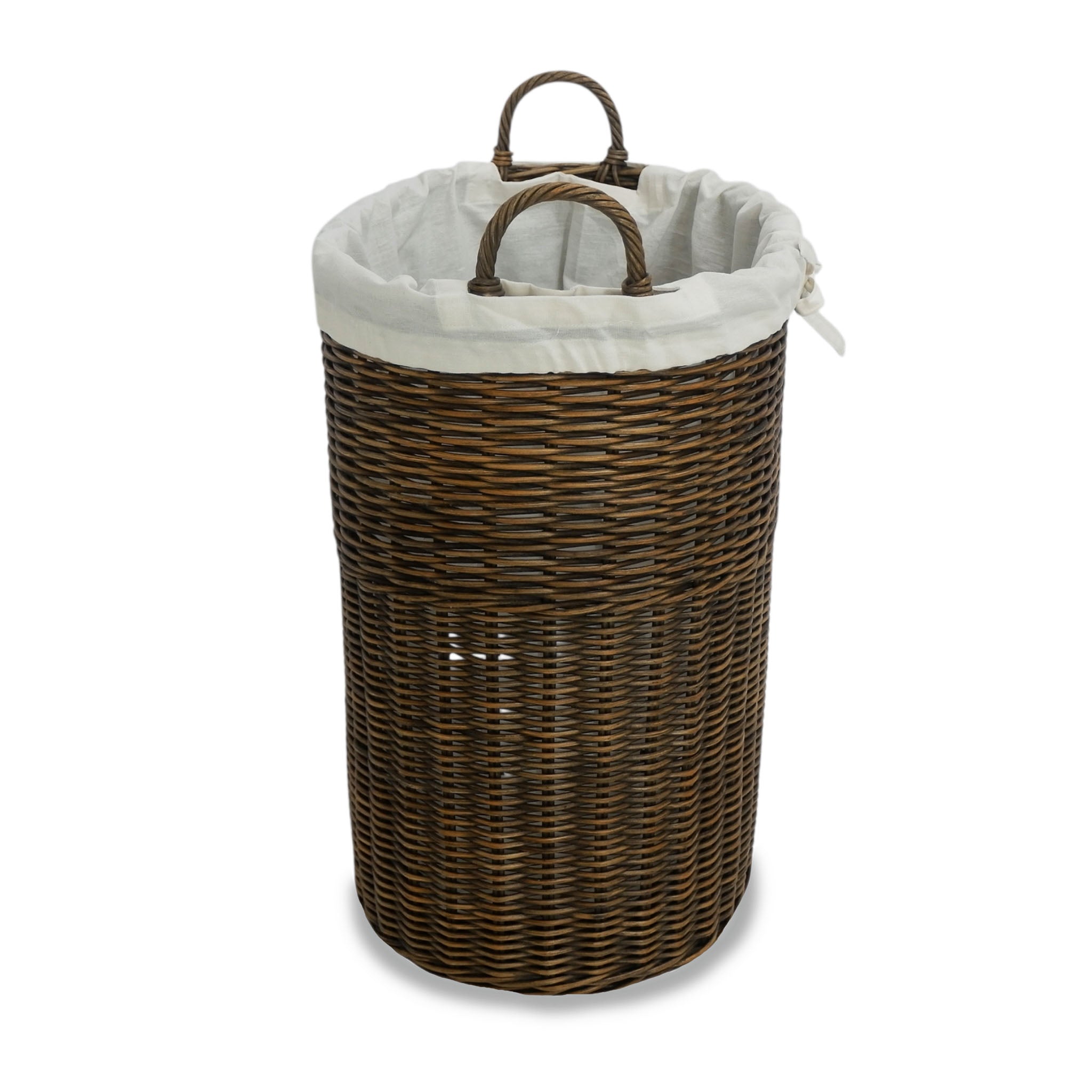 Tall Oval Tote Basket with fabric liner in Antique Walnut Brown viewed from side