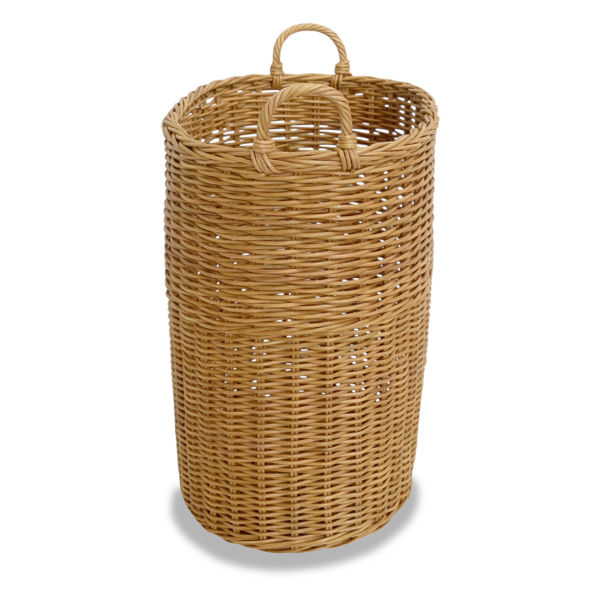 Tall Oval Tote Basket with fabric liner removed in Sandstone viewed from side