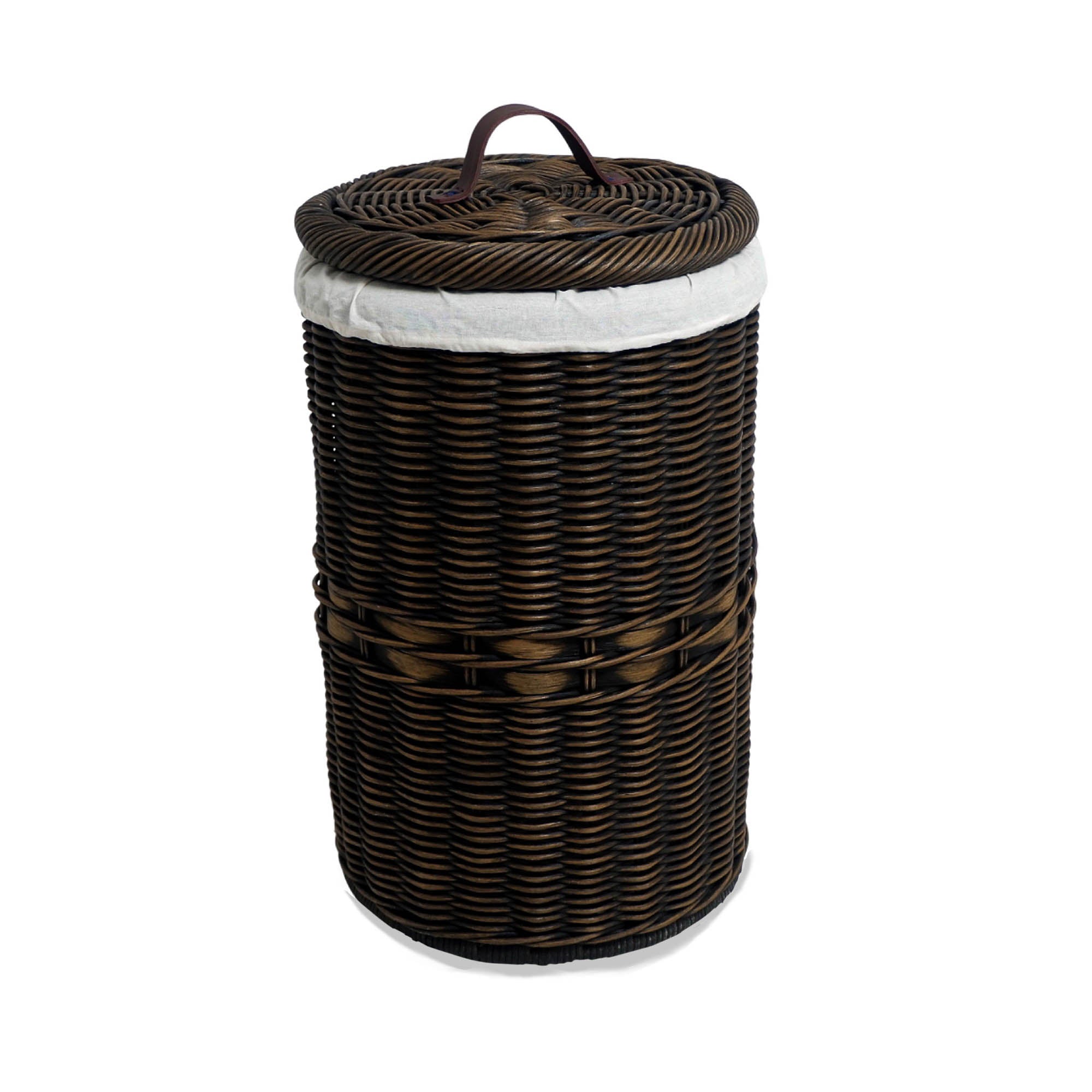 Convert your Tall Wicker Trash Basket or Tall Kubu Wicker Trash Basket to a Laundry Hamper with this Fabric Liner - Basket shown with lid on