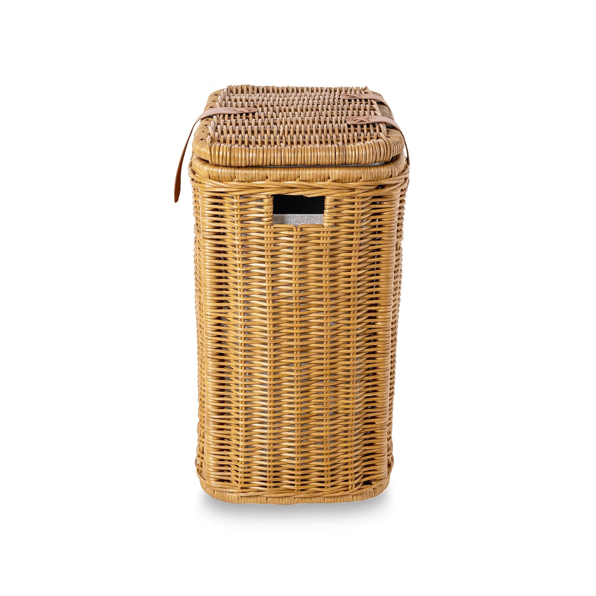 Wicker Divided Recycling Basket in Sandstone, side view | The Basket Lady