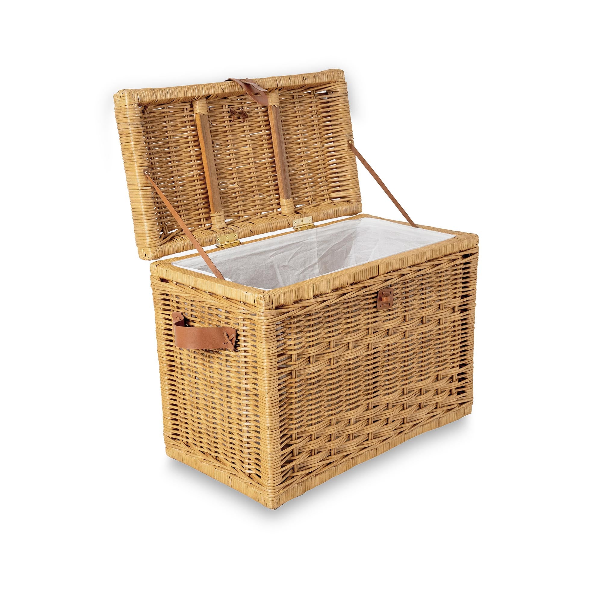 Wicker Storage Trunk in Sandstone, size medium, hinged lid open | The Basket Lady