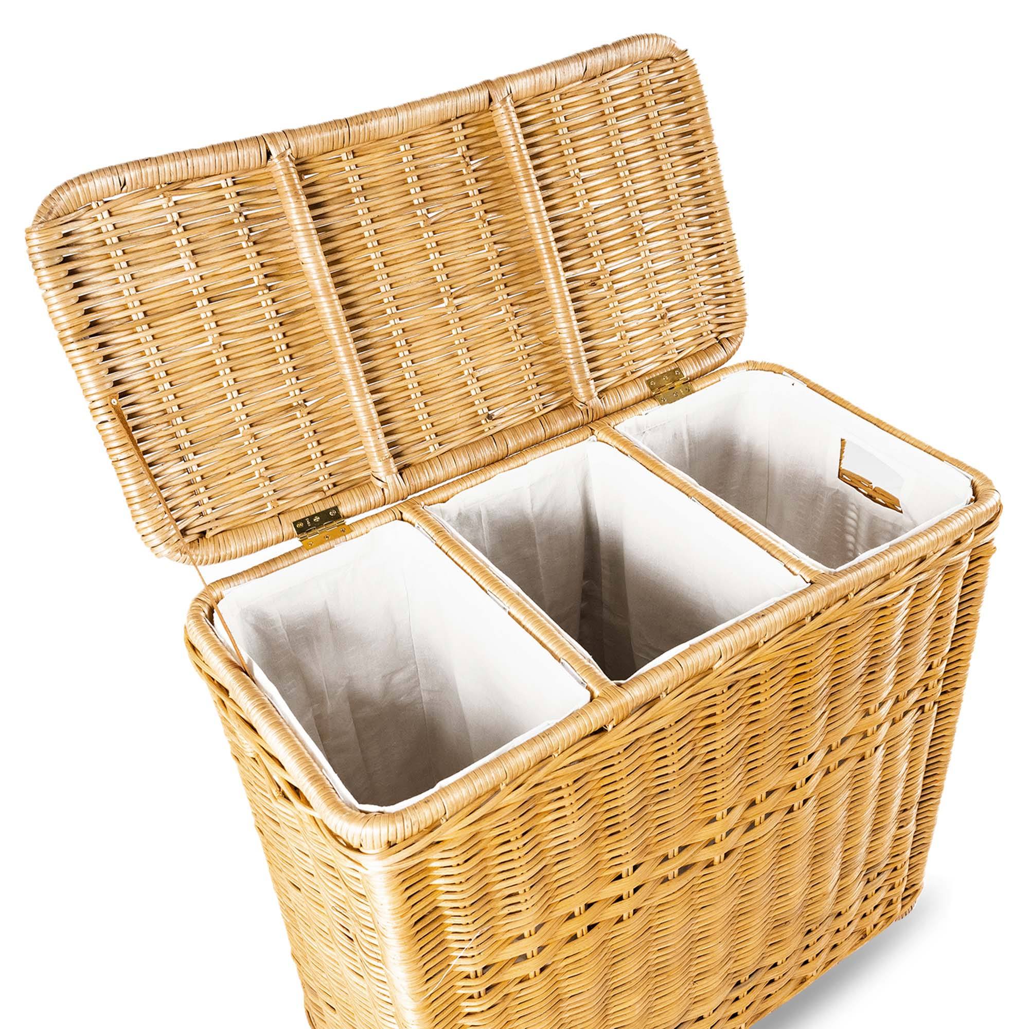 3-Compartment Wicker Laundry Hamper in Sandstone, top view | The Basket Lady