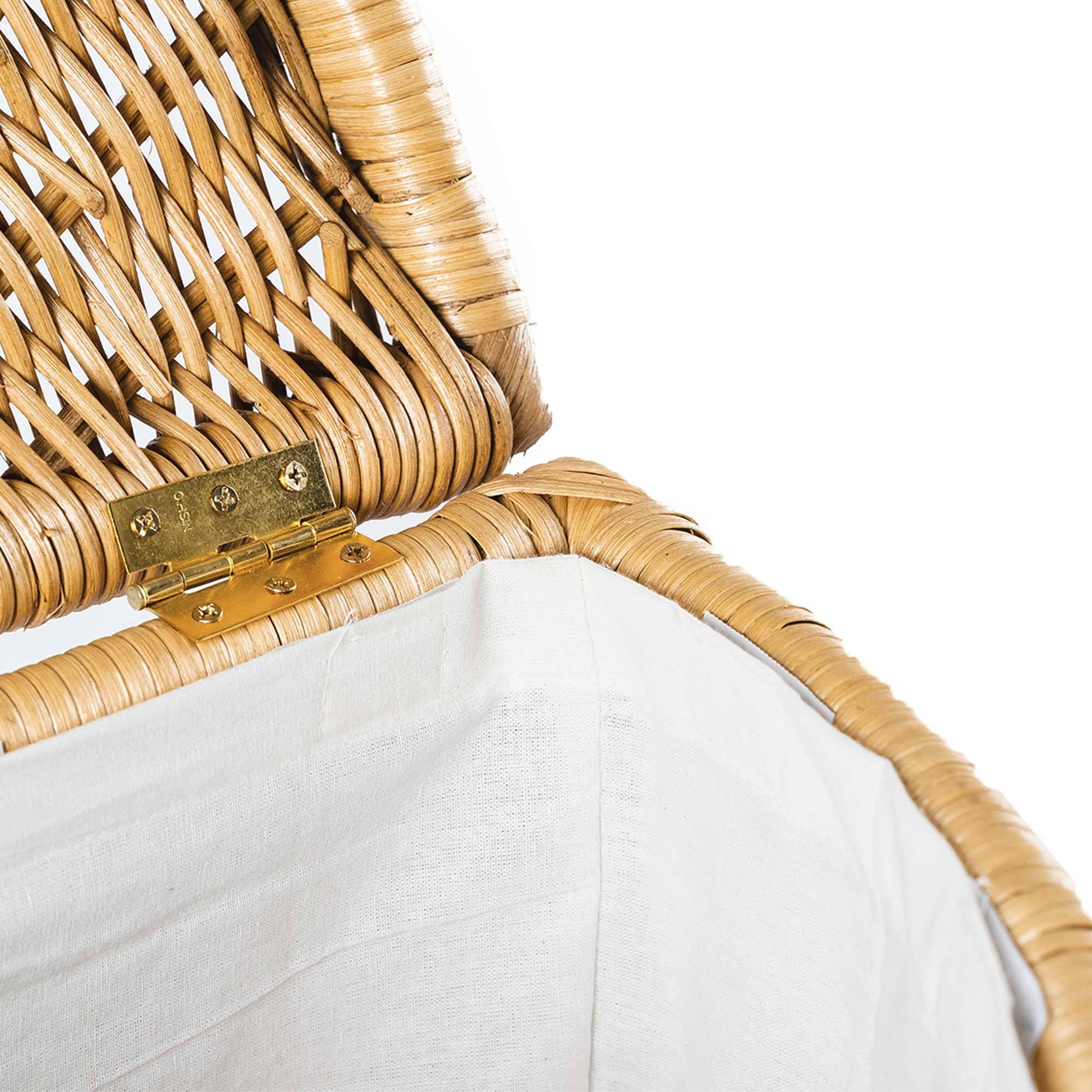 Corner Wicker Laundry Hamper in Sandstone, liner detail | The Basket Lady