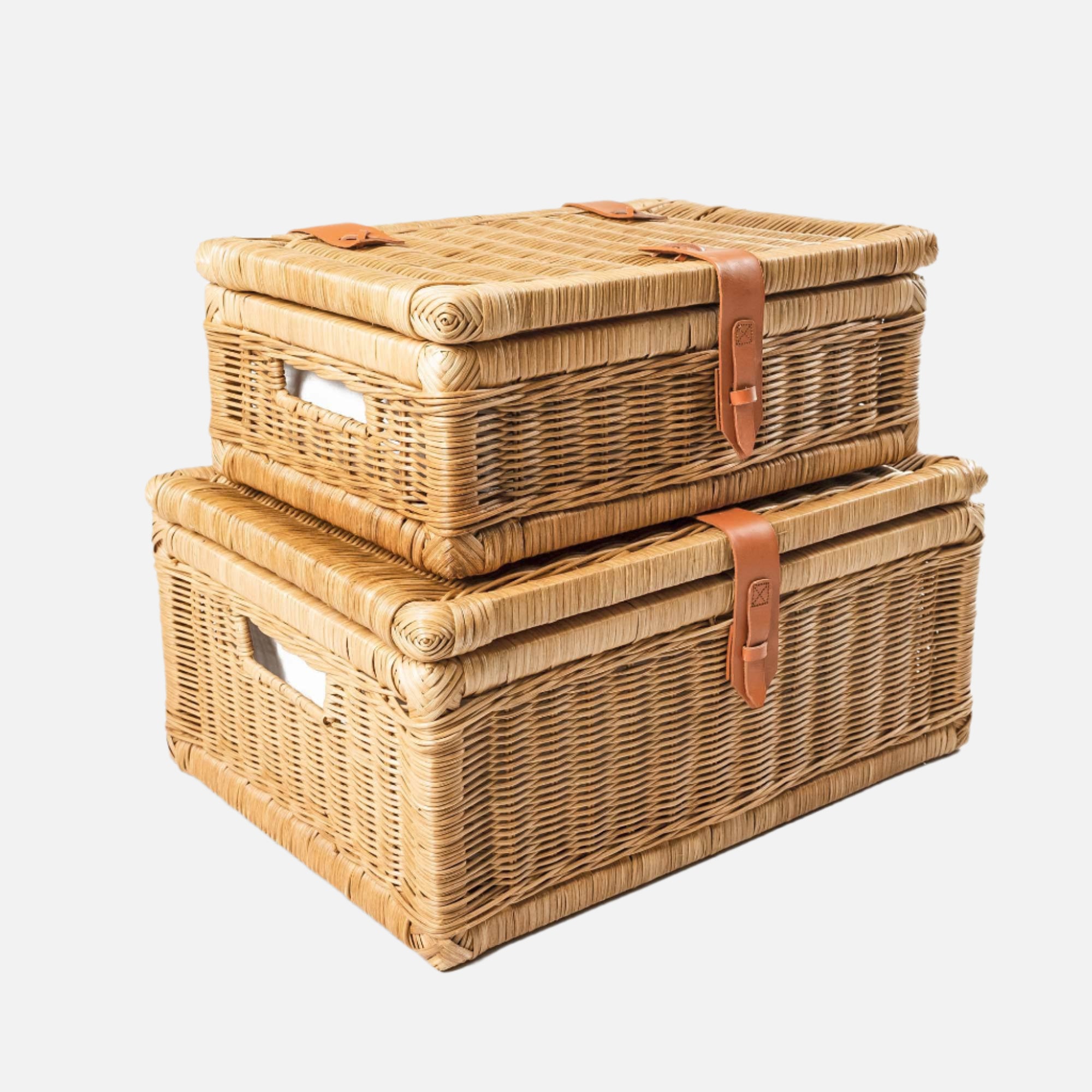 Covered Wicker Storage Basket - Sandstone / Nested Set of 2