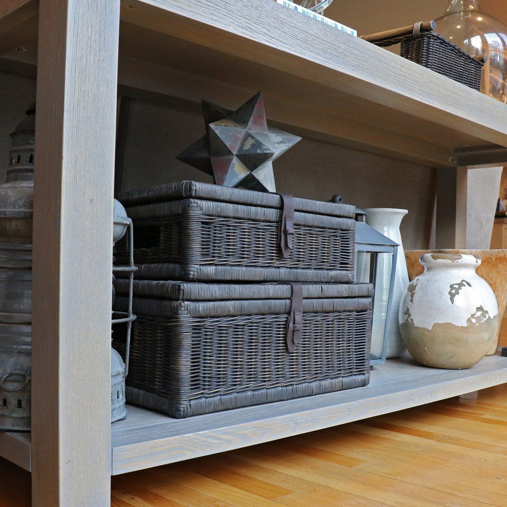 Covered Wicker Storage Basket in Antique Walnut Brown, nested set of 2 | Living Room Storage | The Basket Lady