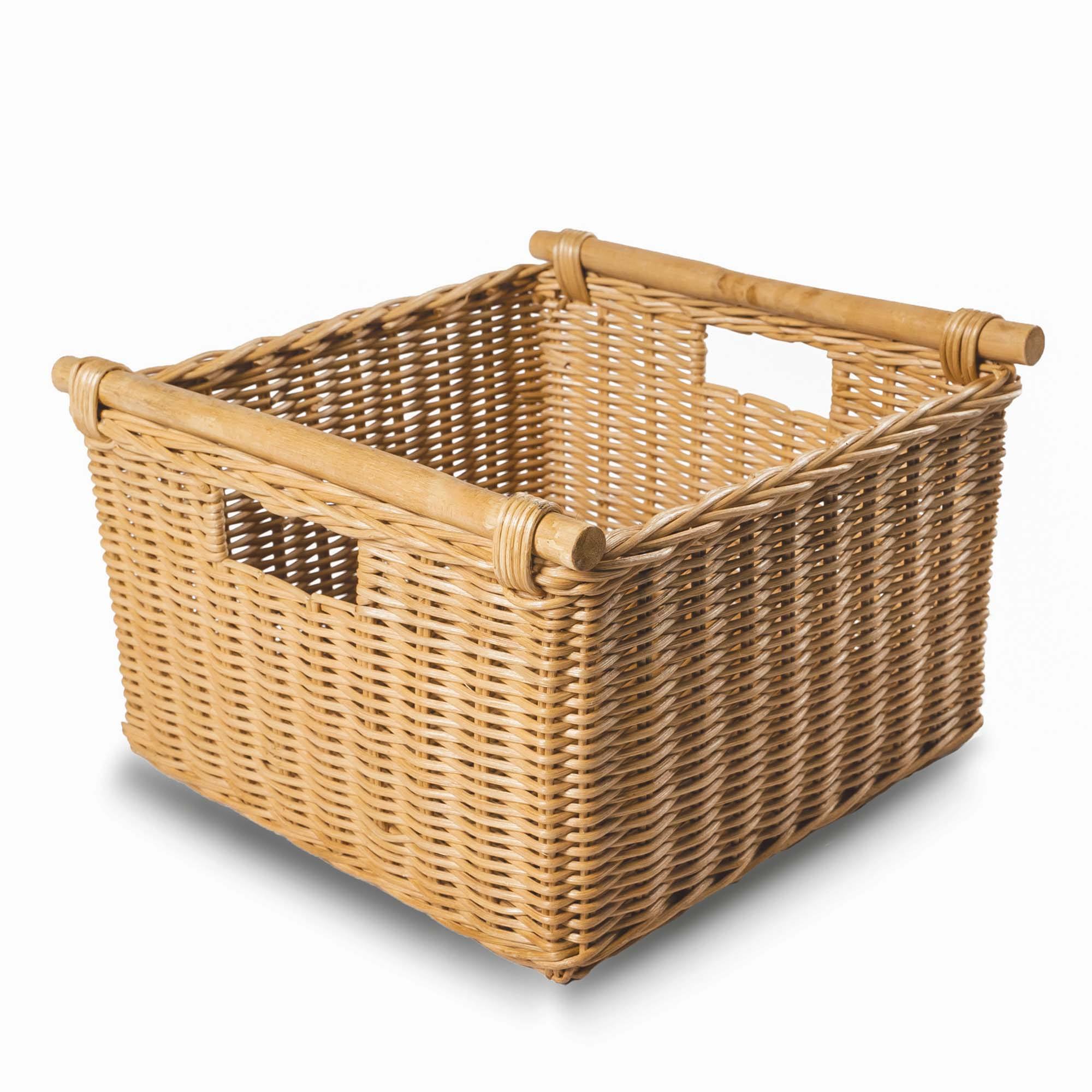 Deep Pole Handle Wicker Storage Basket, L in Sandstone | The Basket Lady