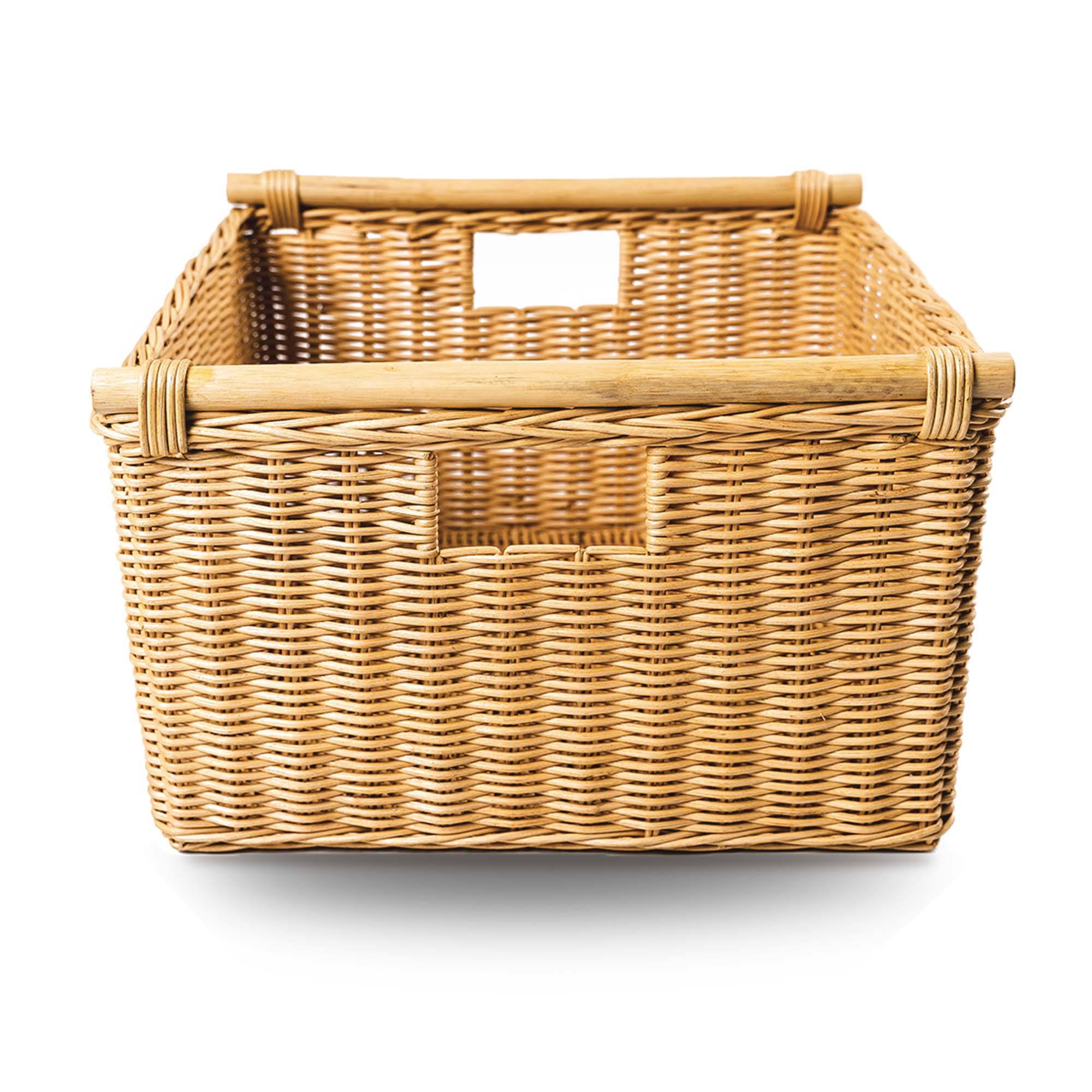 Deep Pole Handle Wicker Storage Basket in Sandstone, front view | The Basket Lady
