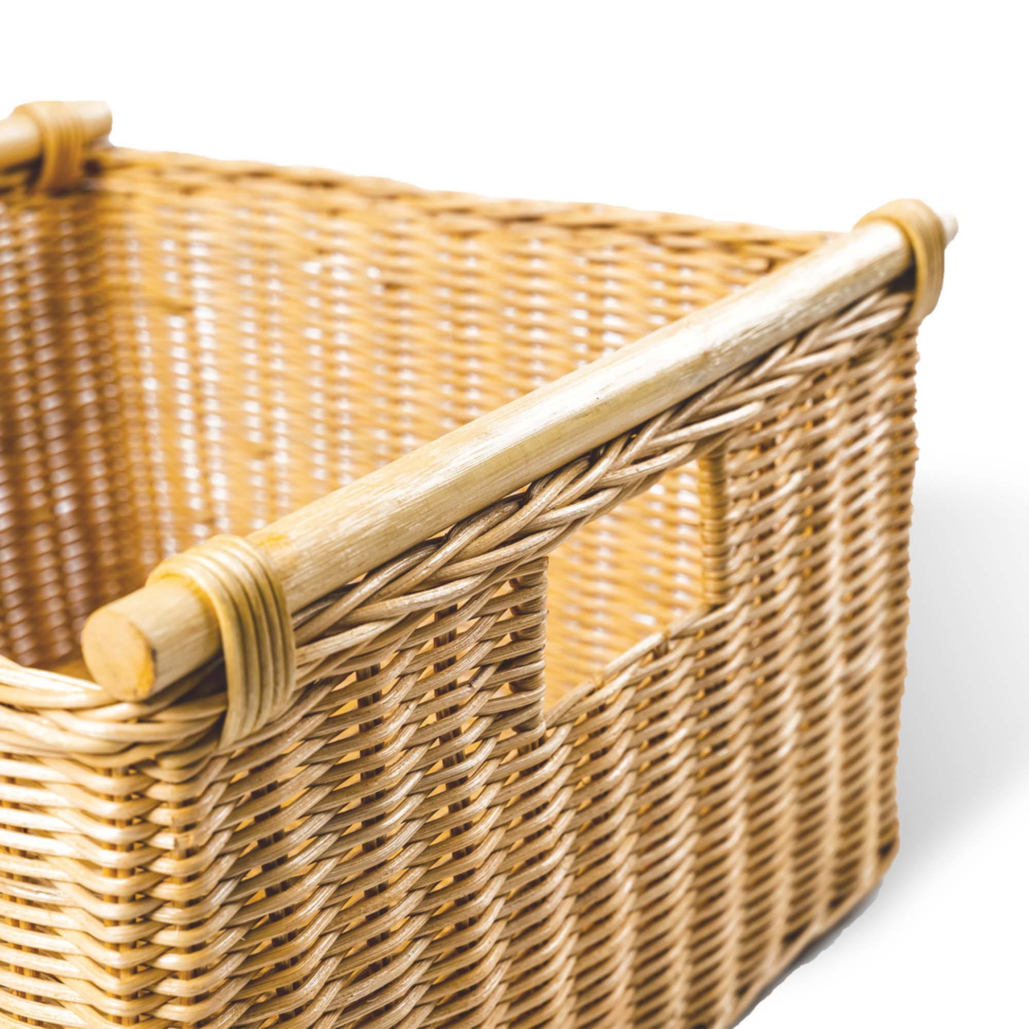 Deep Pole Handle Wicker Storage Basket, handle detail in Sandstone | The Basket Lady