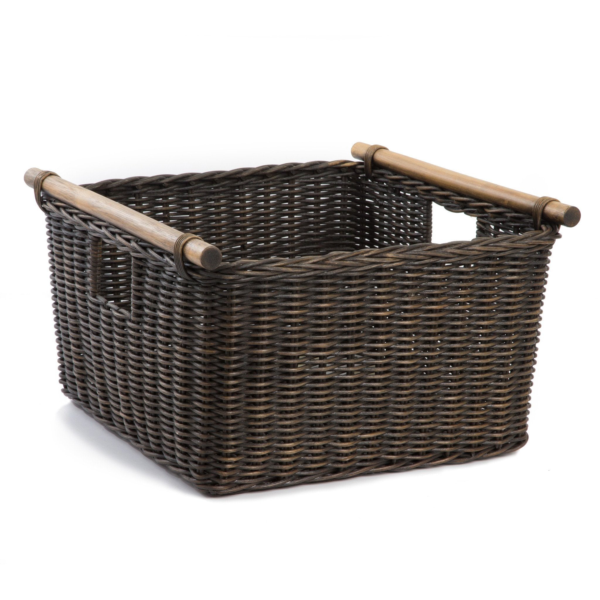 Deep Pole Handle Wicker Storage Basket in Antique Walnut Brown | The Basket Lady