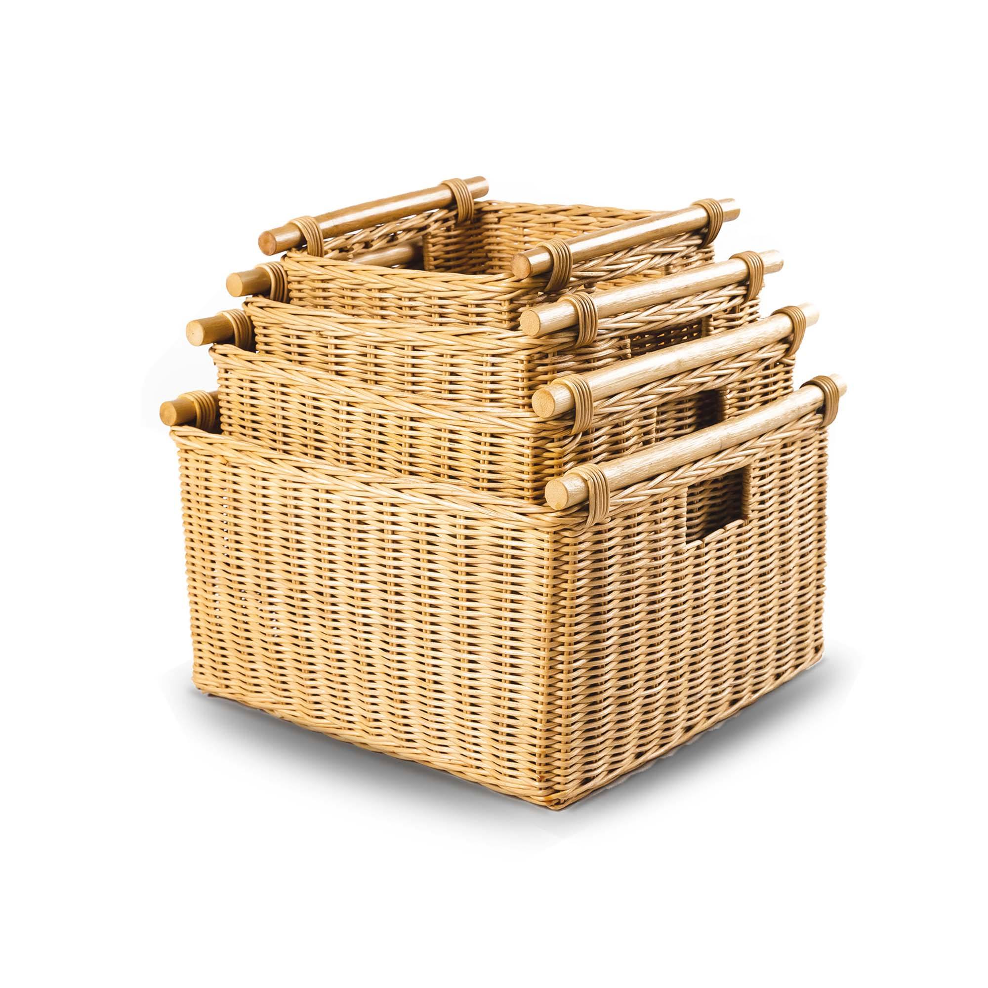 Deep Pole Handle Wicker Storage Baskets in Sandstone | The Basket Lady