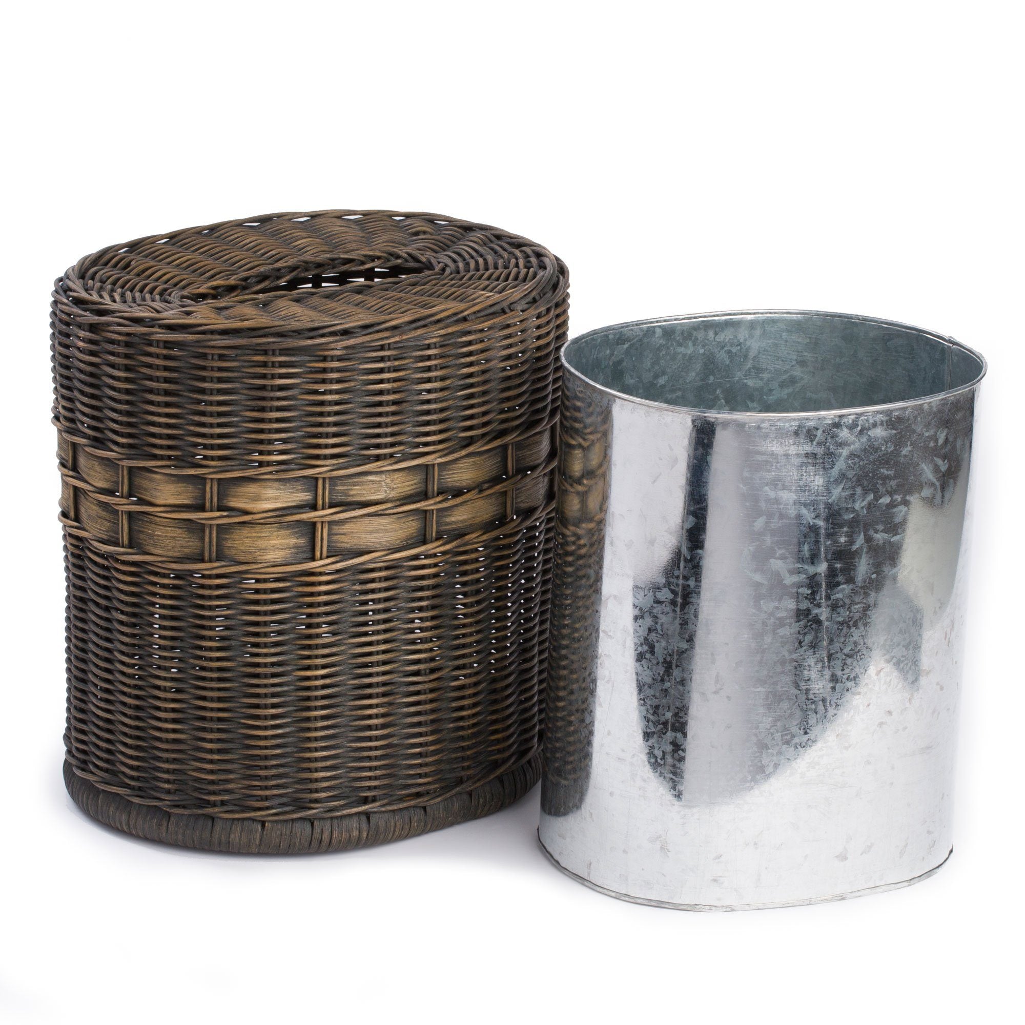 Drop-in Oval Wicker Waste Basket with metal liner | The Basket Lady