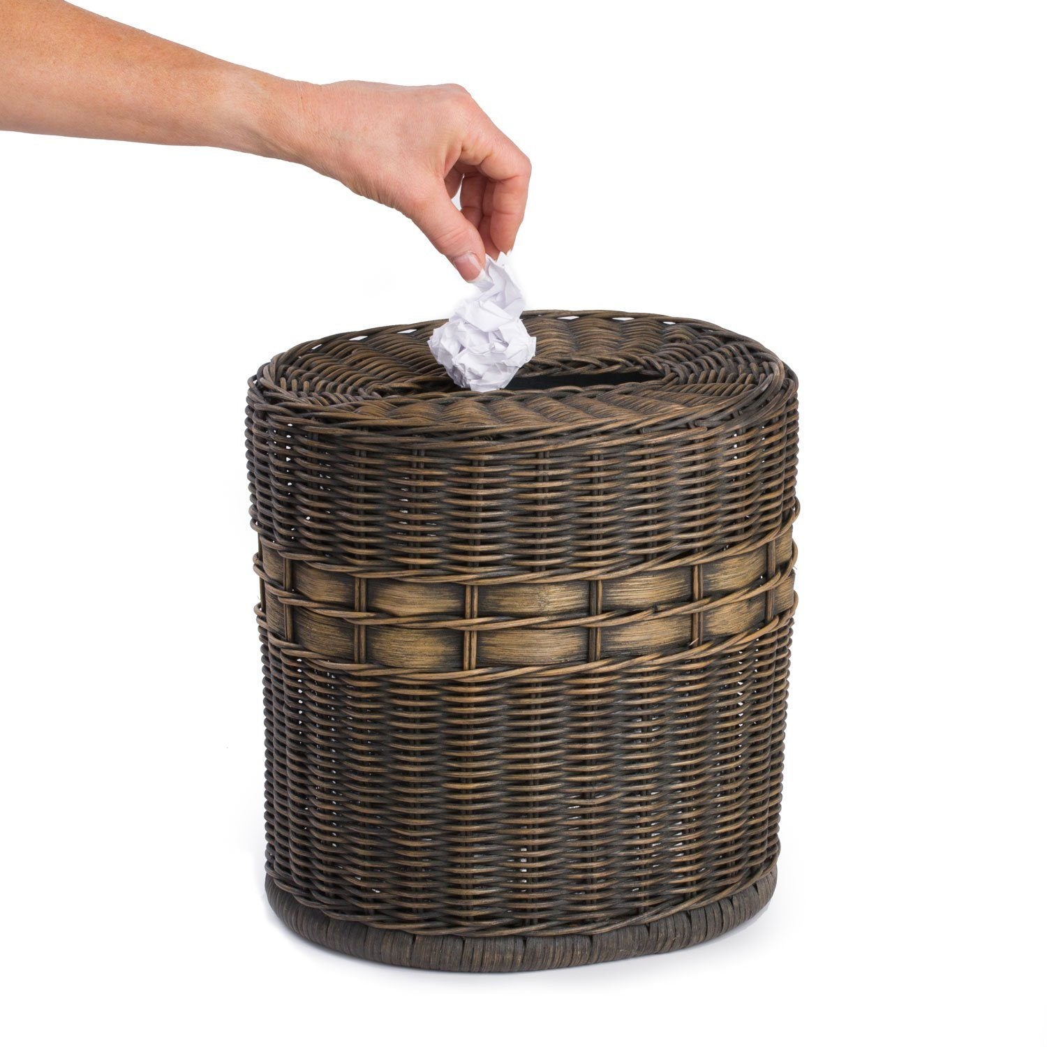 Hide ugly trash in the bathroom | Drop-in Oval Wicker Waste Basket | The Basket Lady