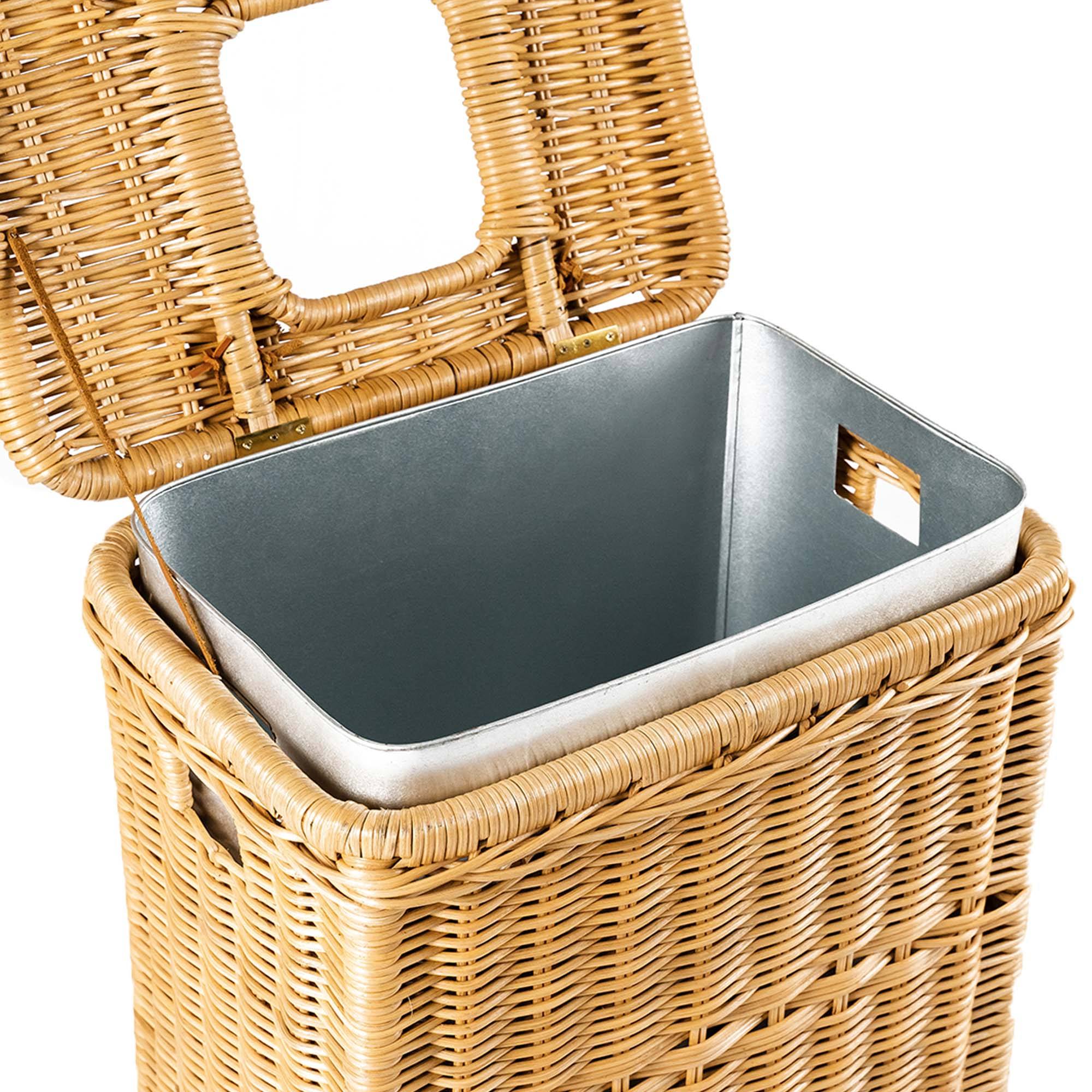 Drop-in Rectangular Wicker Trash Basket in Sandstone, includes removable metal liner | The Basket Lady