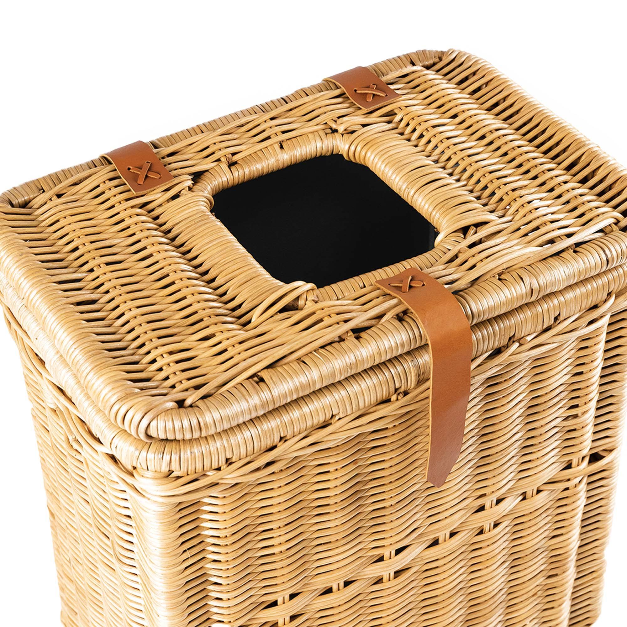 Drop-in Rectangular Wicker Trash Basket in Sandstone, top view | The Basket Lady