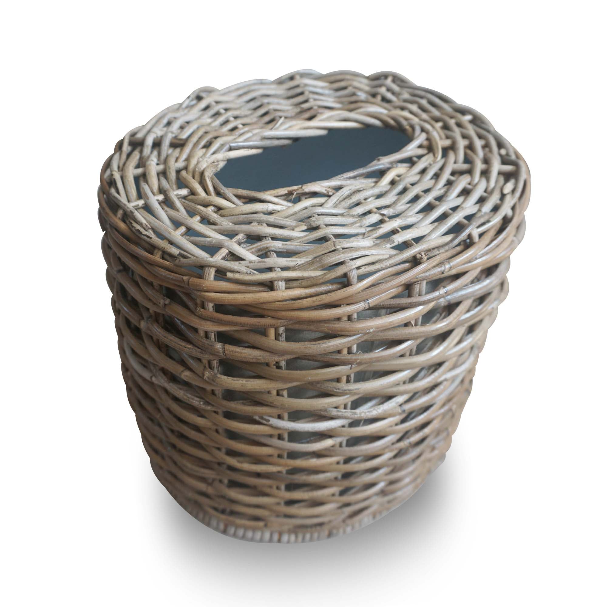Drop-in Oval Kubu Wicker Waste Basket, top view of drop-in feature | The Basket Lady