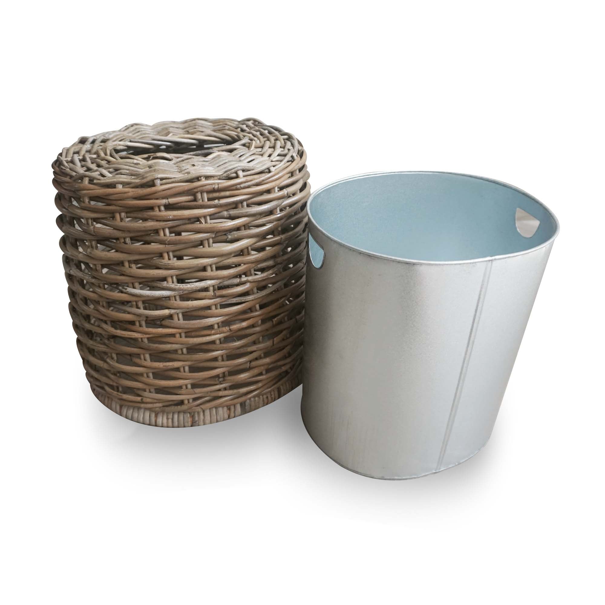 Drop-in Oval Kubu Wicker Waste Basket includes removable metal liner | The Basket Lady