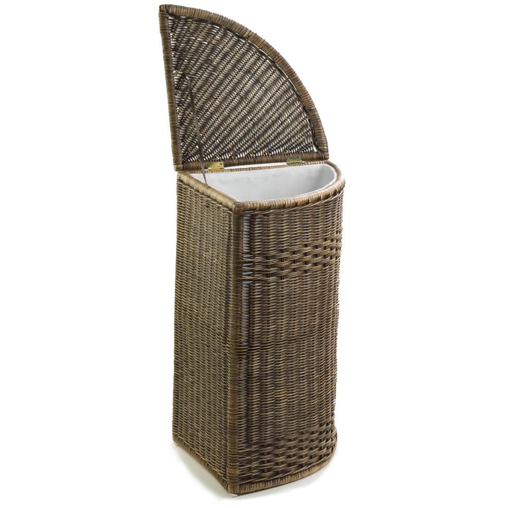 The Basket Lady Antique Walnut Brown Corner Wicker Laundry Hamper