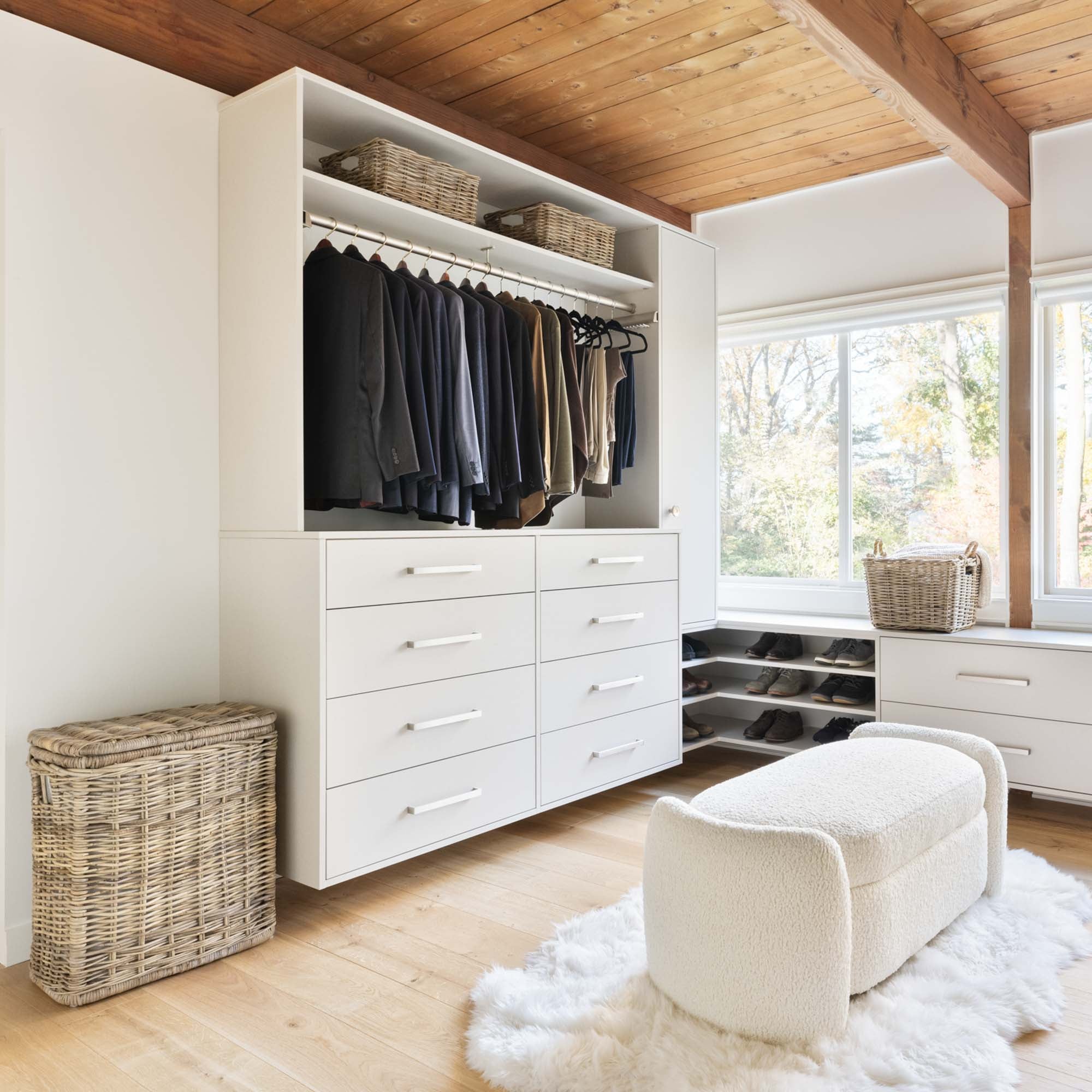 Narrow Kubu Wicker Laundry Hamper in Serene Grey in Walk-in Closet | The Basket Lady