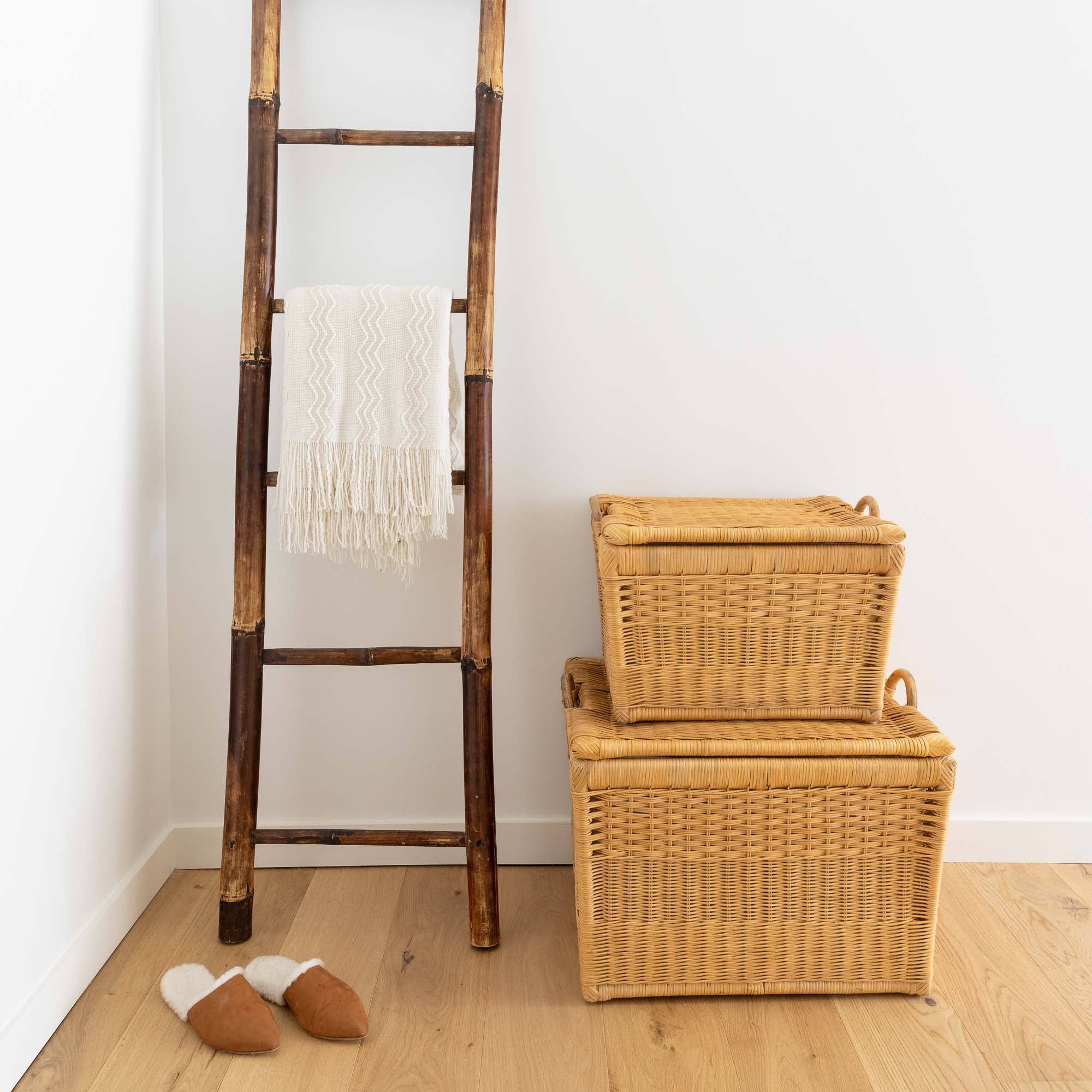 Lift-off Lid Storage Baskets in Sandstone stacked | The Basket Lady