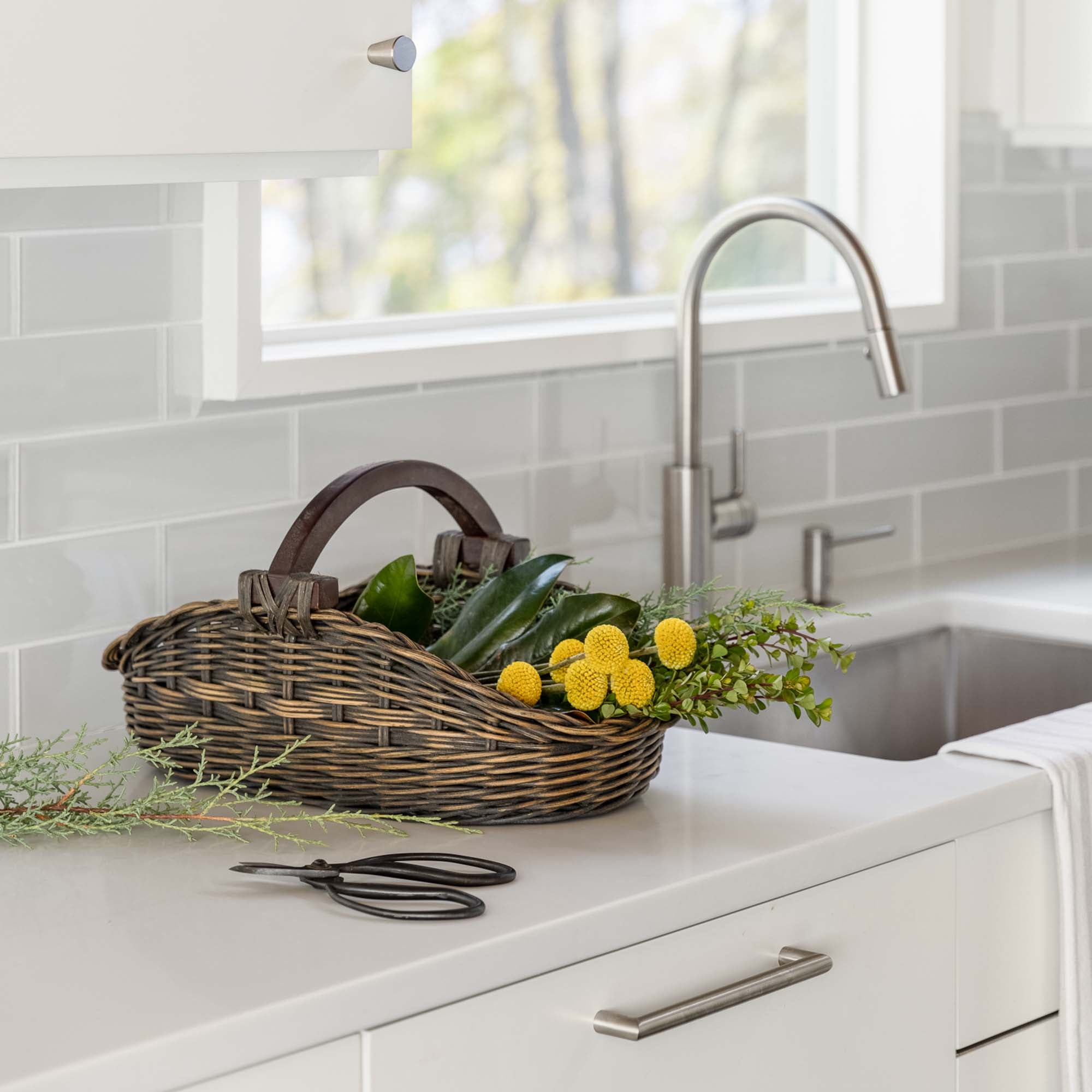 Wicker Gathering Basket in Antique Walnut Brown in kitchen | The Basket Lady