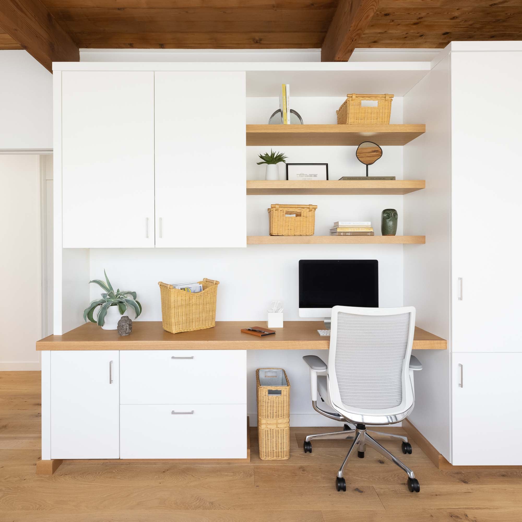 Narrow Wicker Magazine Basket in Sandstone as file storage in office | The Basket Lady