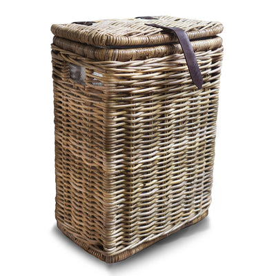 Kubu Wicker Rectangular Kitchen Trash Basket with Metal Liner in Serene Grey | The Basket Lady