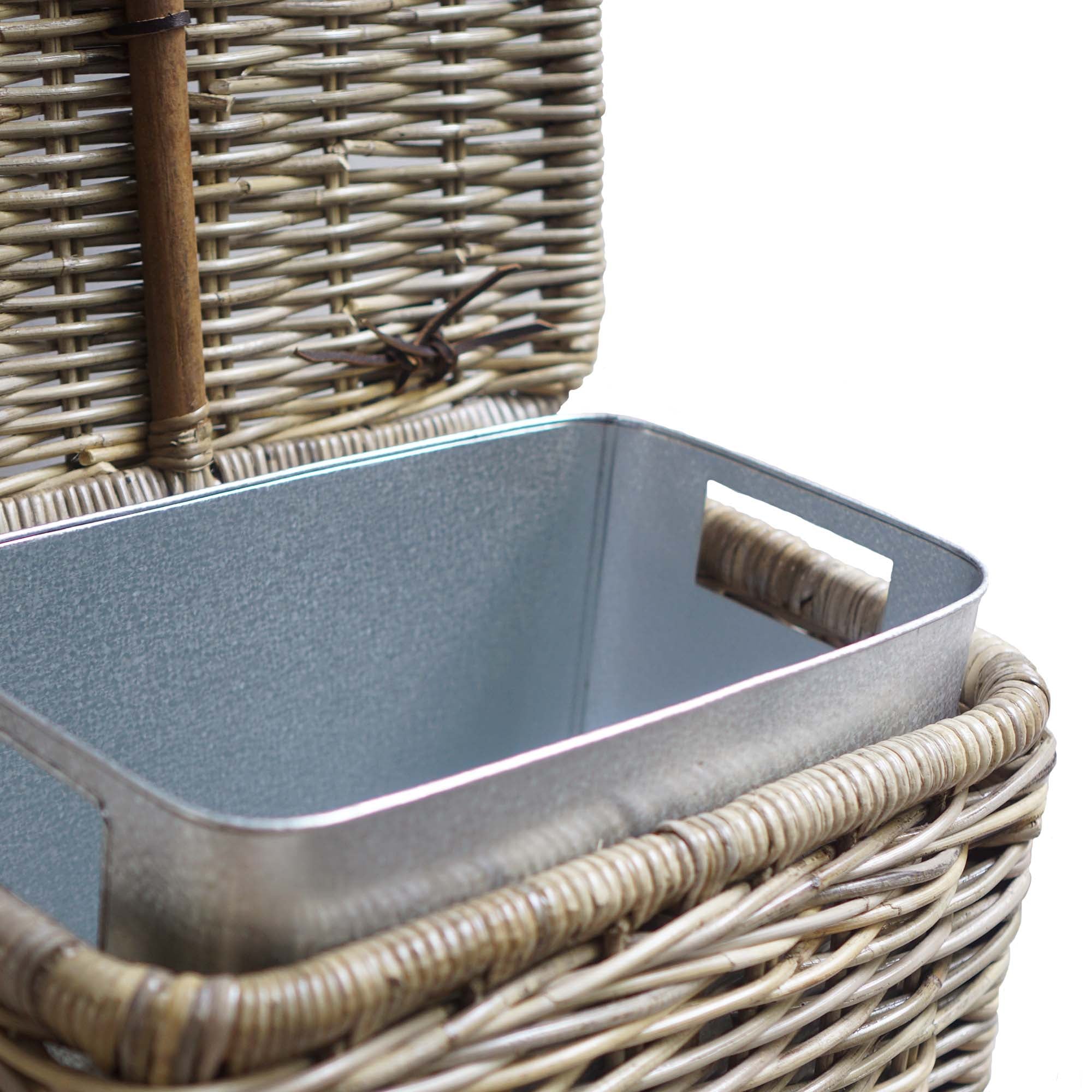 Kubu Wicker Rectangular Kitchen Trash Basket with Metal Liner in Serene Grey with removable liner | The Basket Lady