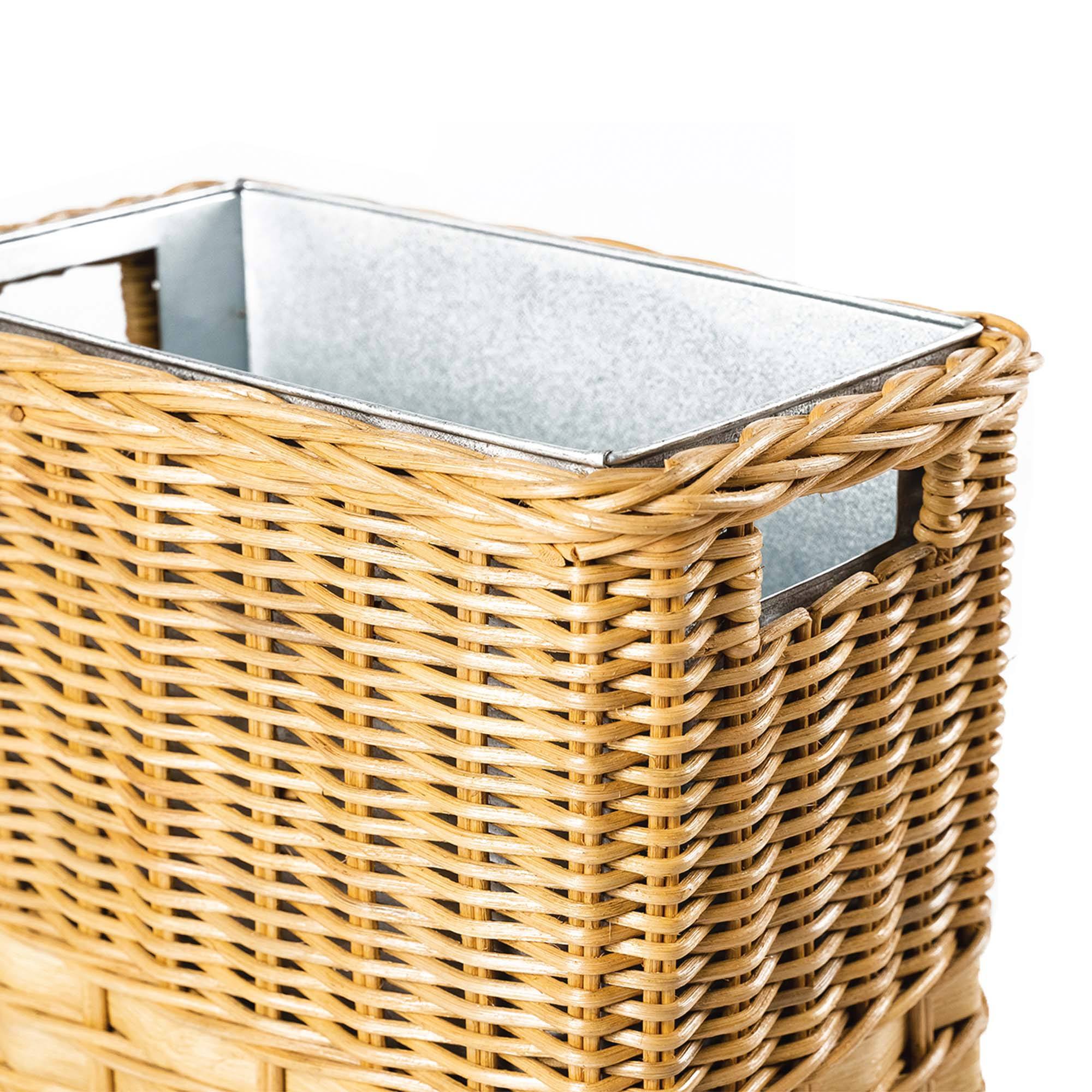 Large Rectangular Wicker Waste Basket in Sandstone, handle detail | The Basket Lady
